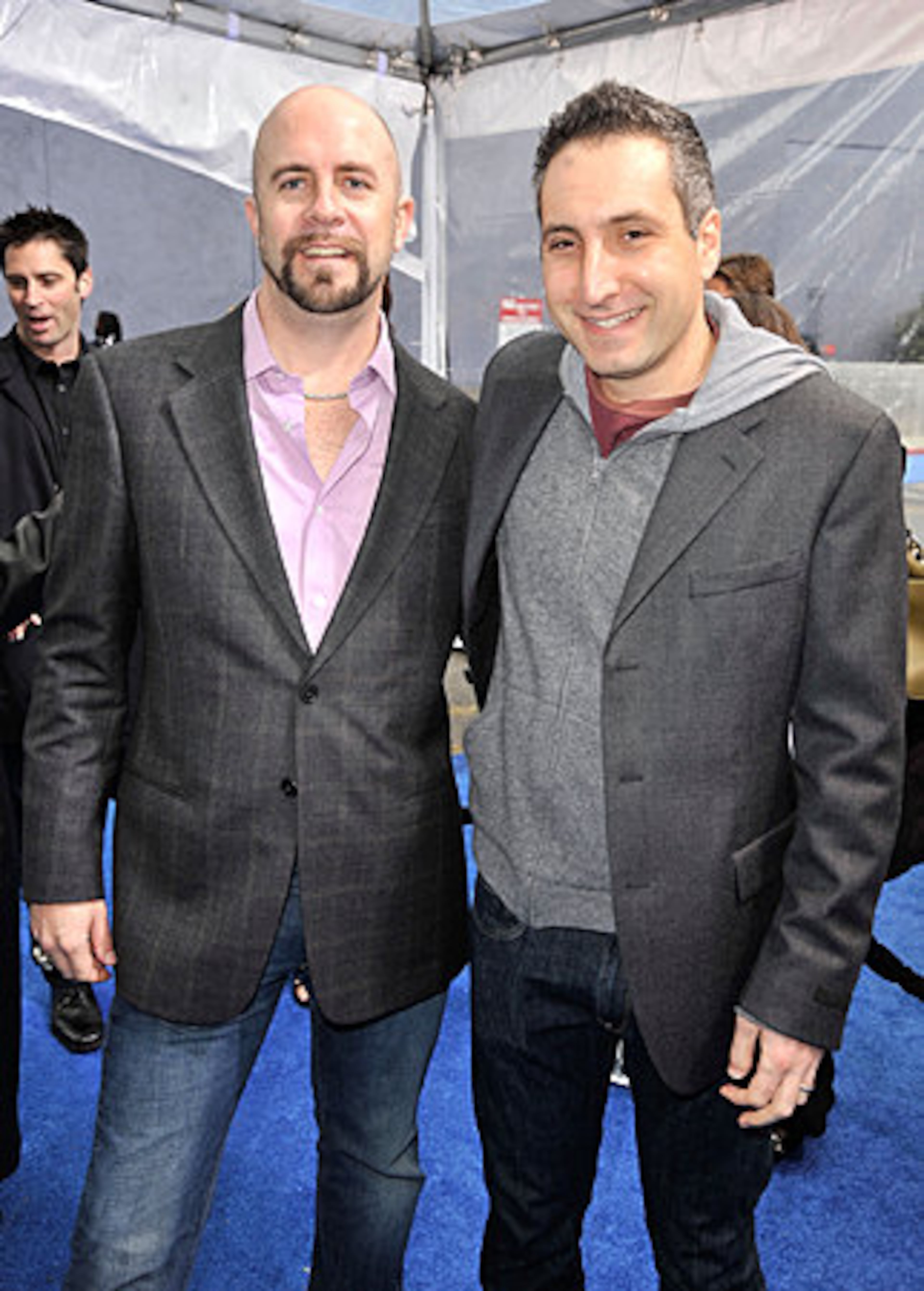 Directors Conrad Vernon (L) and Rob Letterman arrive at the premiere.