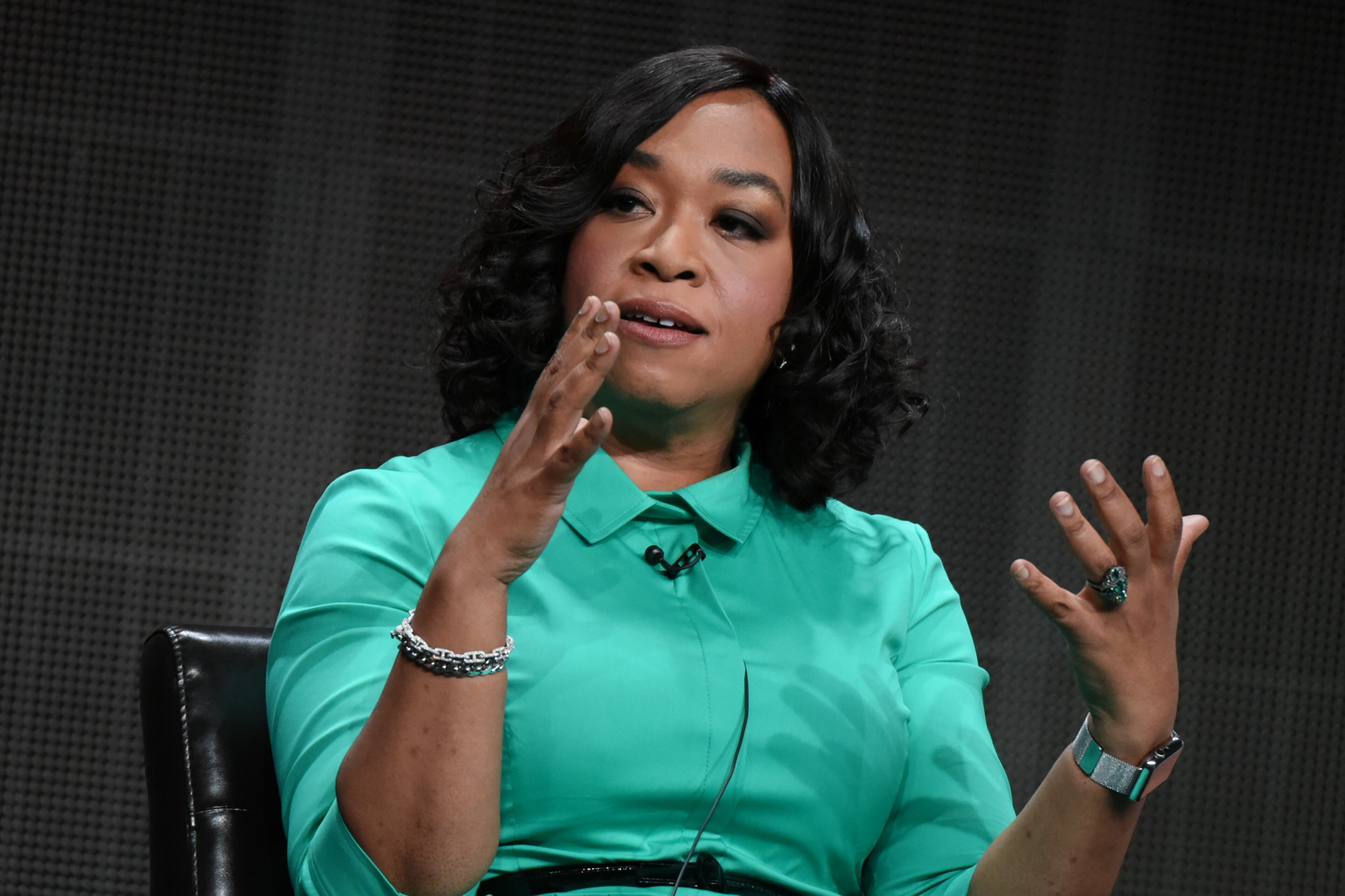 Creator/Executive Producer Shonda Rhimes speaks onstage during the "Grey's Anatomy," "Scandal," and "How to Get Away with Murder" panel at the Disney/ABC Summer TCA Tour held at the Beverly Hilton Hotel on Tuesday, August 4, 2015, in Beverly Hills, Calif. (Photo by Richard Shotwell/Invision/AP)