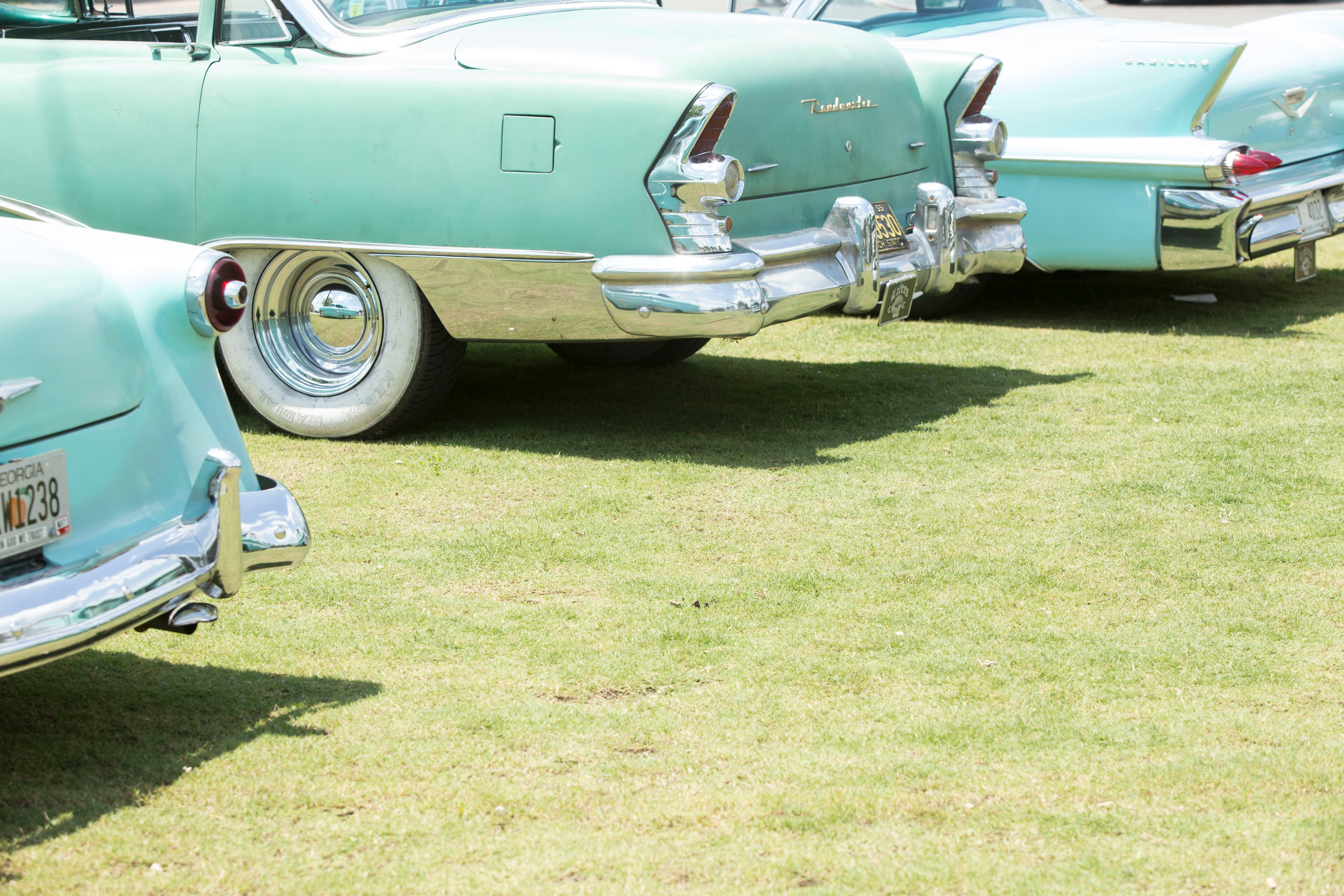 A trio of vintage matching colored cars sit together at the 27th annual Creepers Car Club Fun Run show, on Saturday June 10, 2017. Hundreds of classic cars and trucks were on display at the Fun Run. The event, which began at 9 a.m., included music, food and a swap meet. Chad Rhym/ chad.rhym@ajc.com