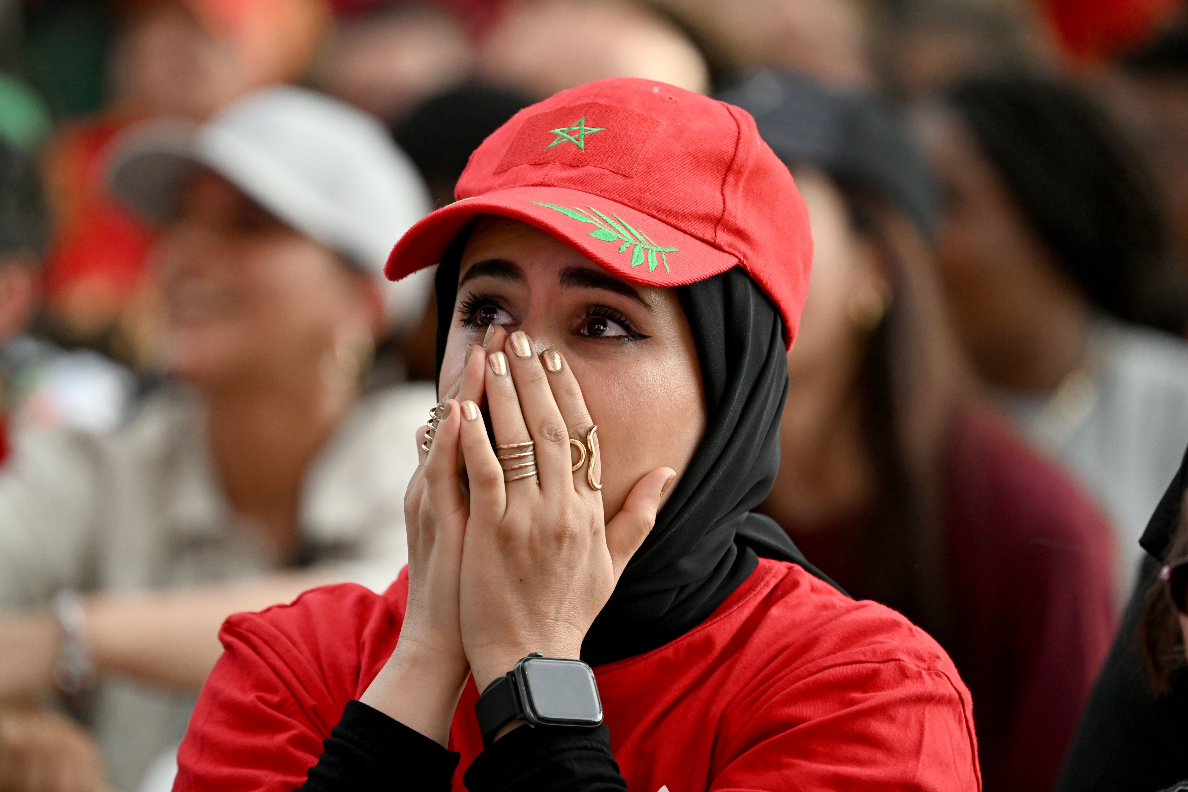 Morocco fans react as they gather to watch the match between Morocco vs. Haiti at the FIFA Fan Festival in Centennial Olympic Park on Wednesday, June 24, 2026, in Atlanta. (Hyosub Shin/AJC)