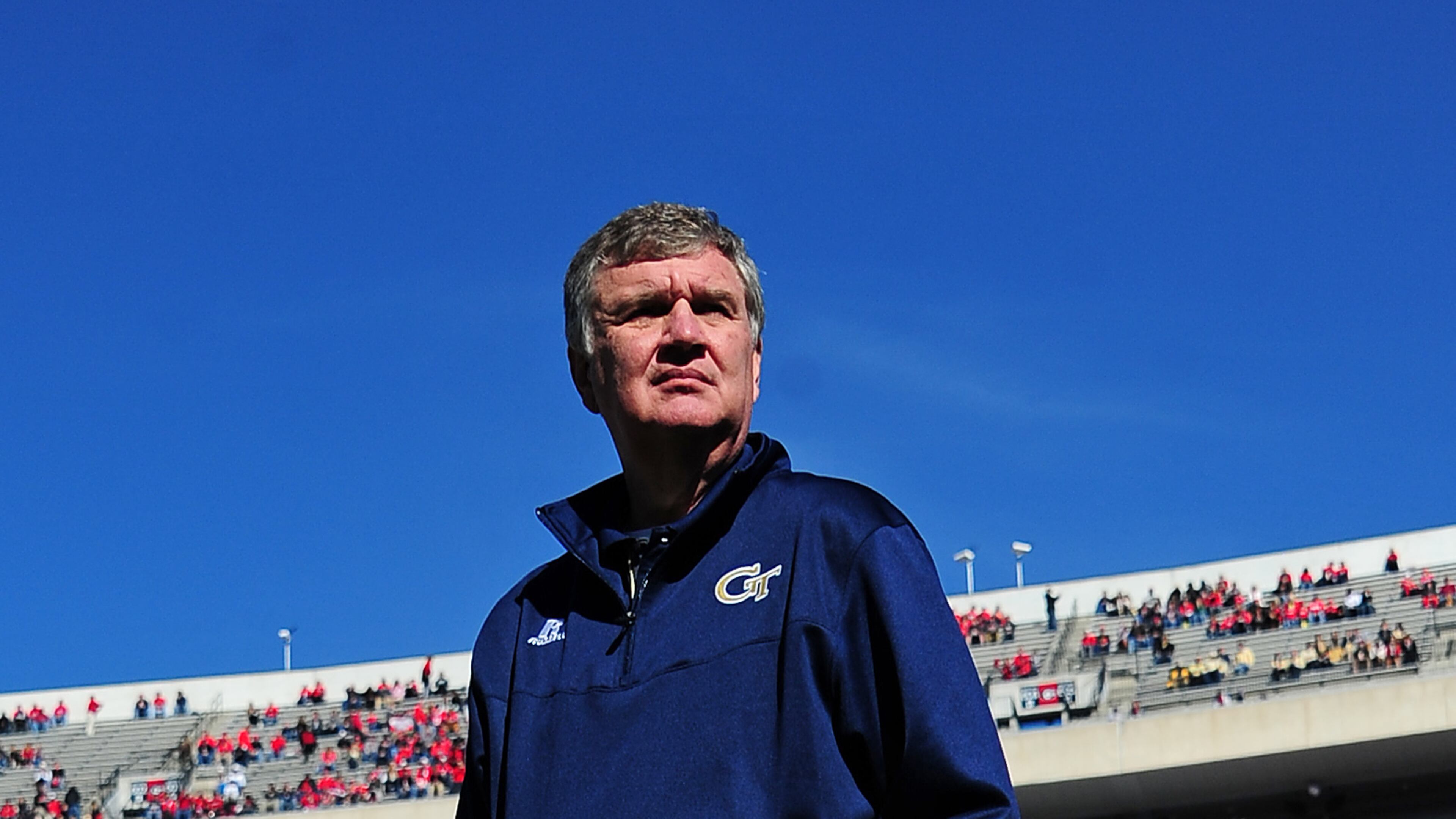 Georgia Tech coach Paul Johnson had plenty to say at the ACC Kickoff at Pinehurst, N.C. (Photo by Scott Cunningham/Getty Images)