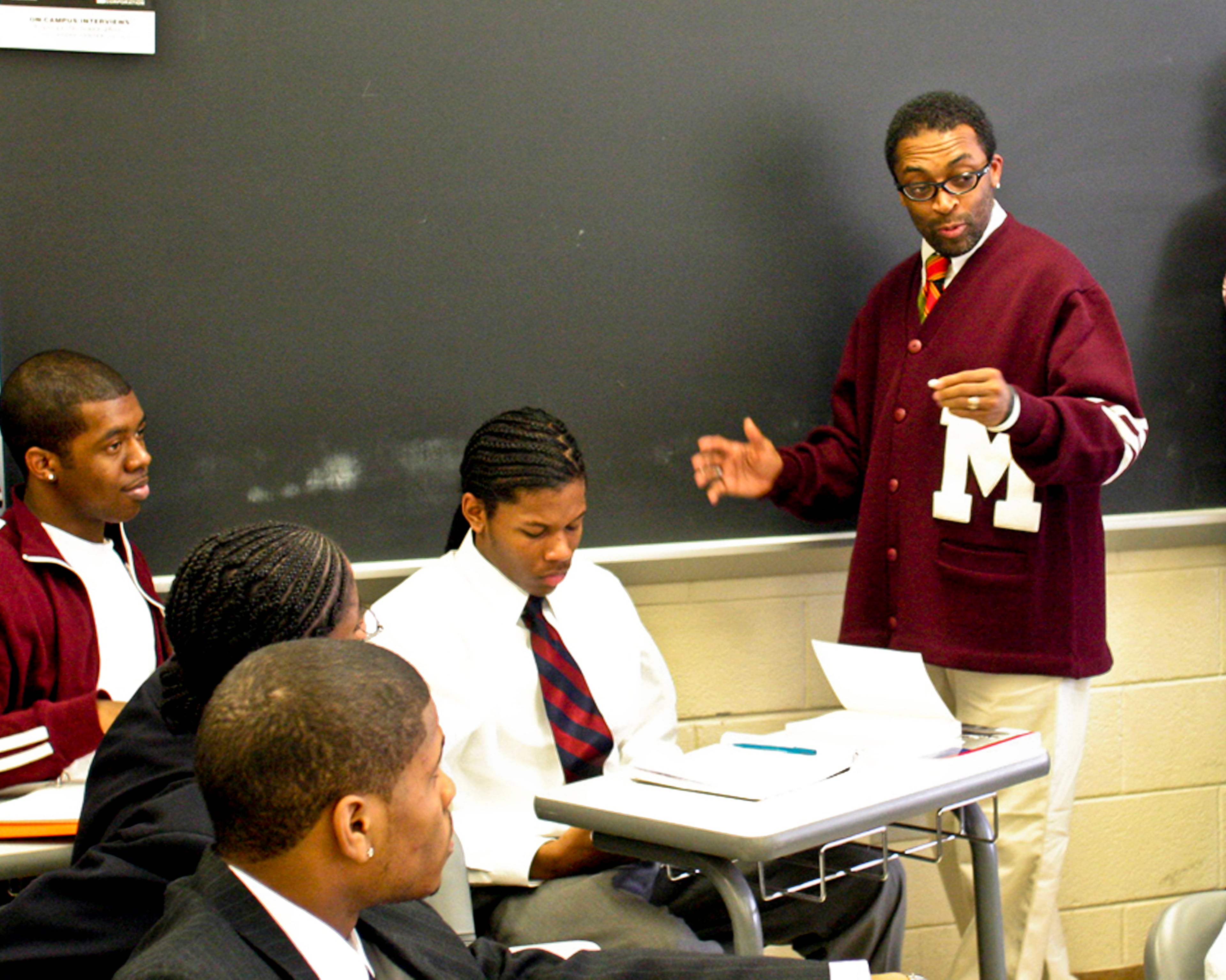 Award-winning film director Spike Lee, who graduated from Morehouse College in 1979, teaches a class at his alma mater.
