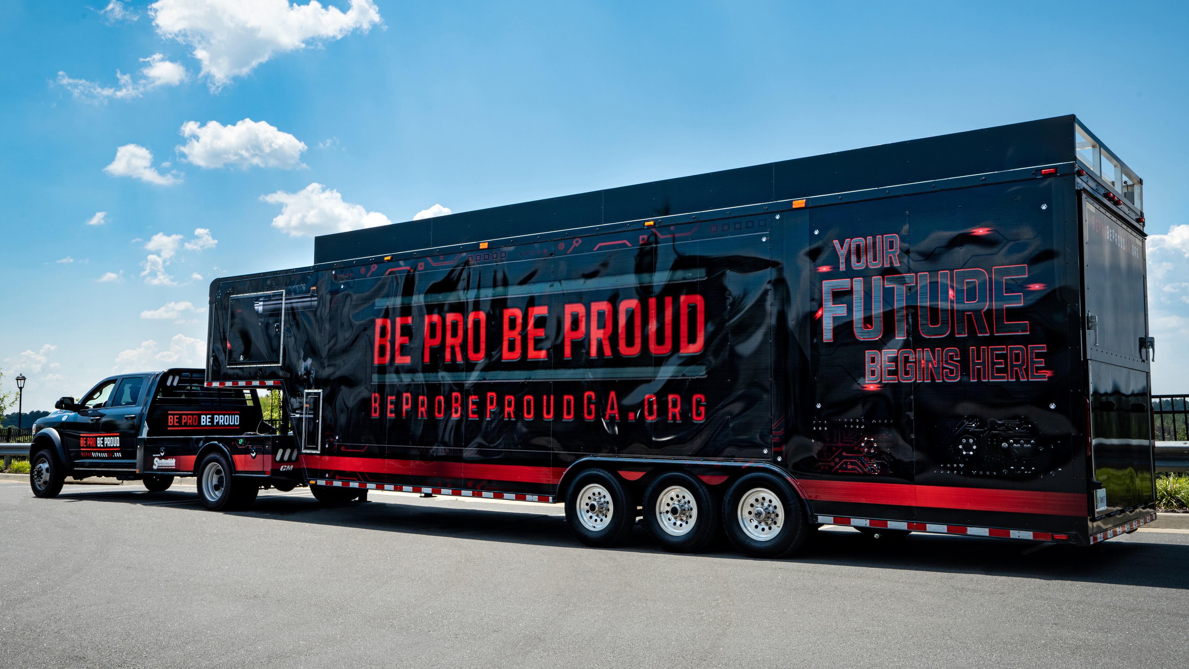 The "Be Pro Be Proud" initiative was launched by the Cherokee Office of Economic Development. The program started in Arkansas and Georgia is the second state to sign on. Touring schools around the state, the 40-foot interactive workshop highlights high demand and high growth careers in skilled professions through an information presentation and simulators.
