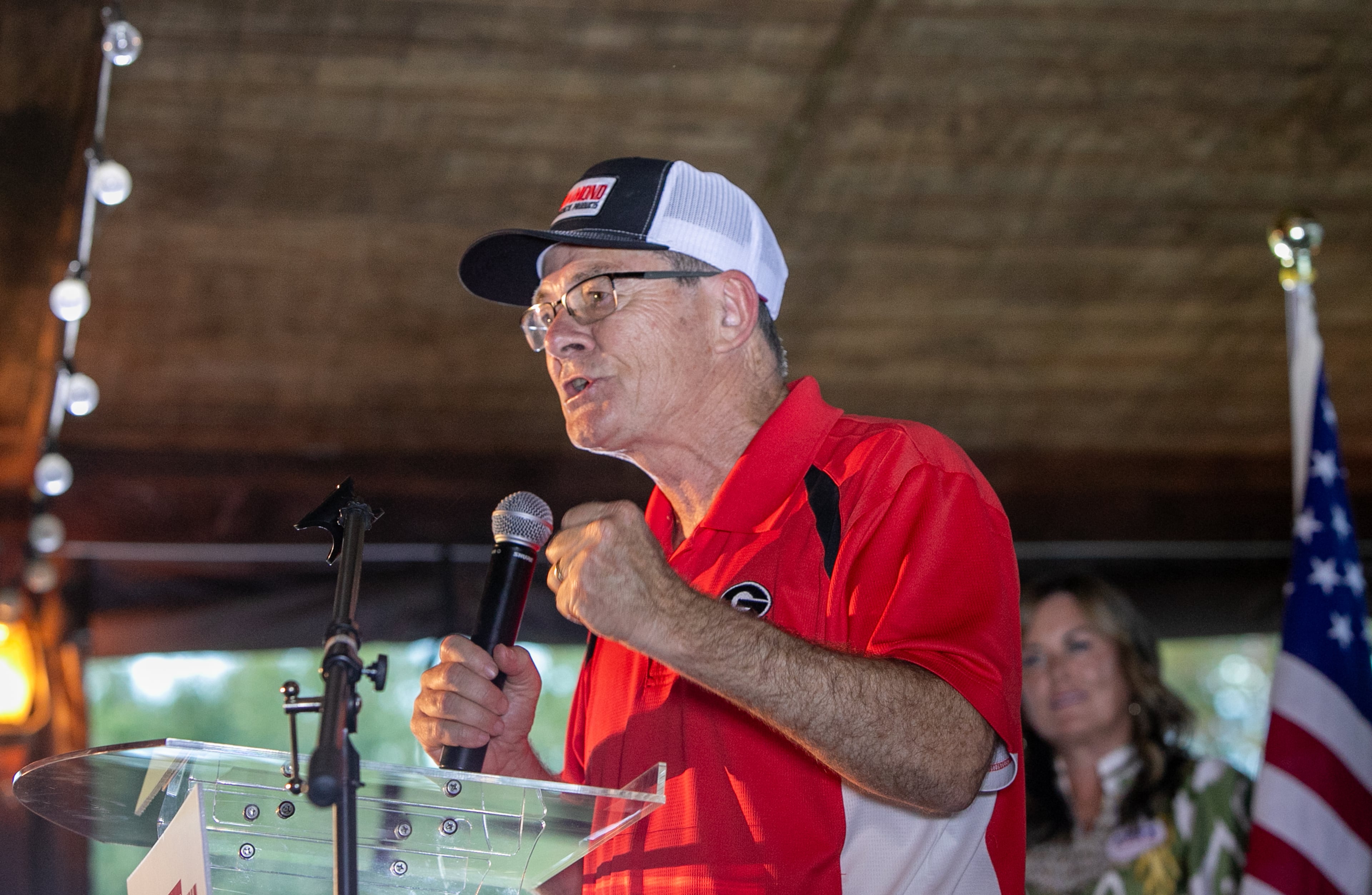 Incumbent PSC District 2 Commissioner Tim Echols — pictured campaigning in Cumming on Tuesday, Oct. 7, 2025 — was elected in 2010 and reelected in 2016. (Jenni Girtman for the AJC)