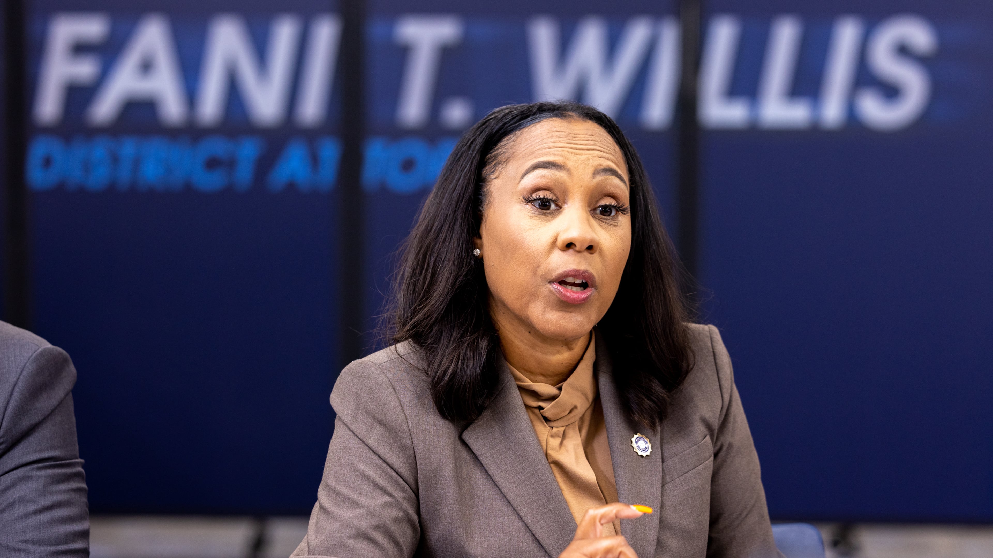 Fulton County District Attorney Fani Willis speaks during a press interview at the district attorney’s office in Atlanta on Friday, July 12, 2024. (Arvin Temkar / AJC)