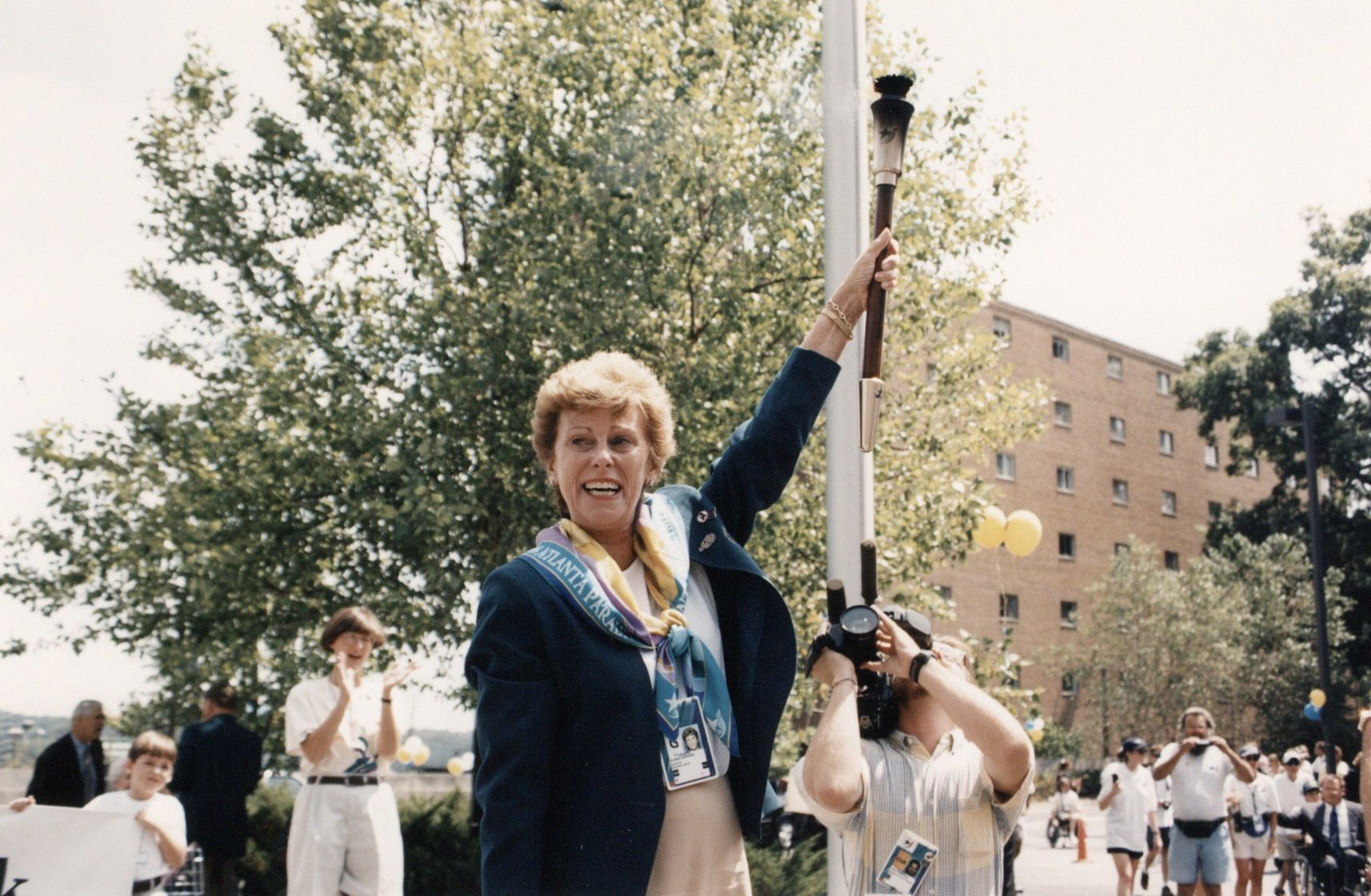 Alana Shepherd hoists the torch to start the 1996 Paralympic Games in Atlanta after championing efforts to make the Olympics and Paralympics more equitable.
Contributed