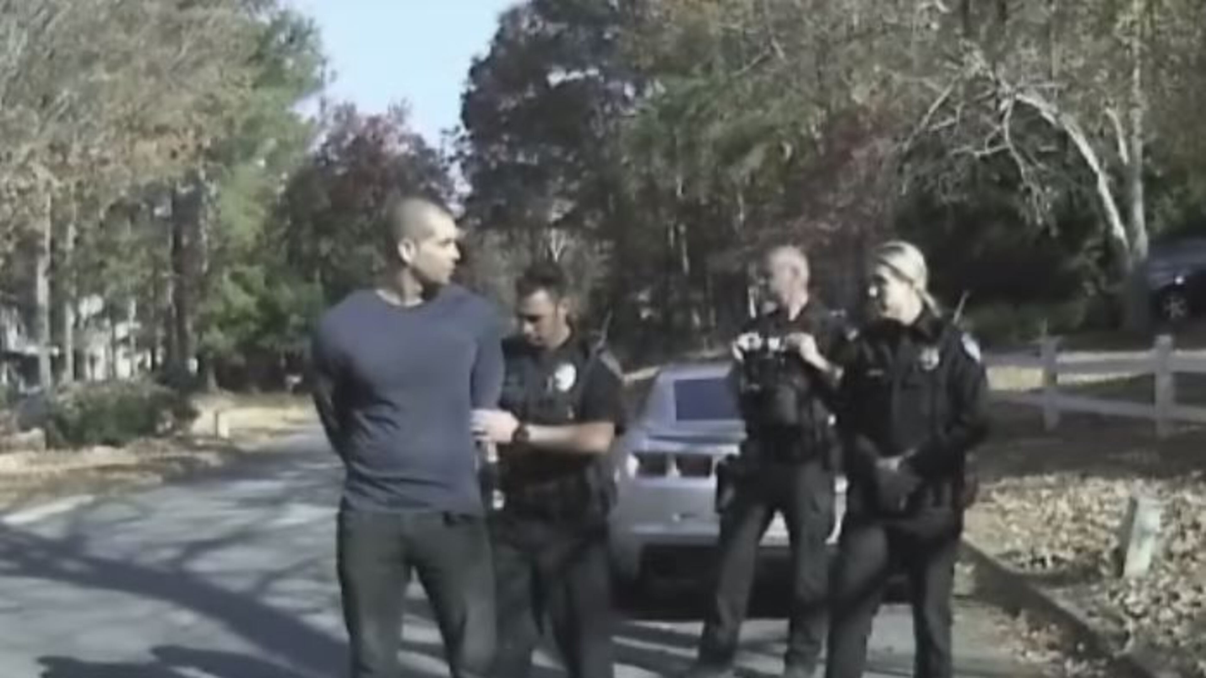 Jade Pearson is seen on police dashcam video as he is arrested on a charge of aggressive driving. (Credit: Channel 2 Action News)