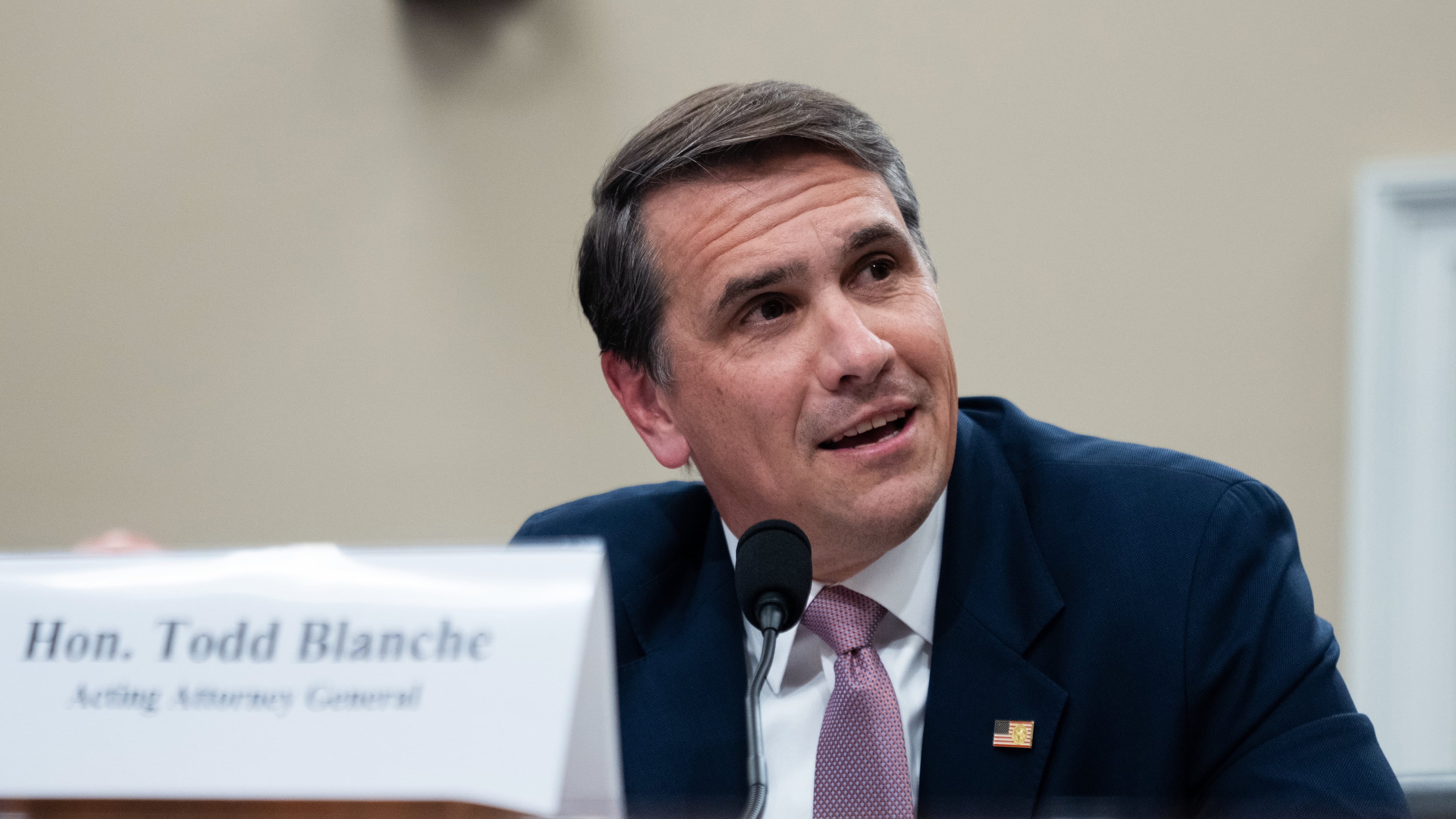 Acting Attorney General Todd Blanche testifies before the House Appropriations Committee, Tuesday, June 2, 2026 in Washington. (AP Photo/Allison Robbert)