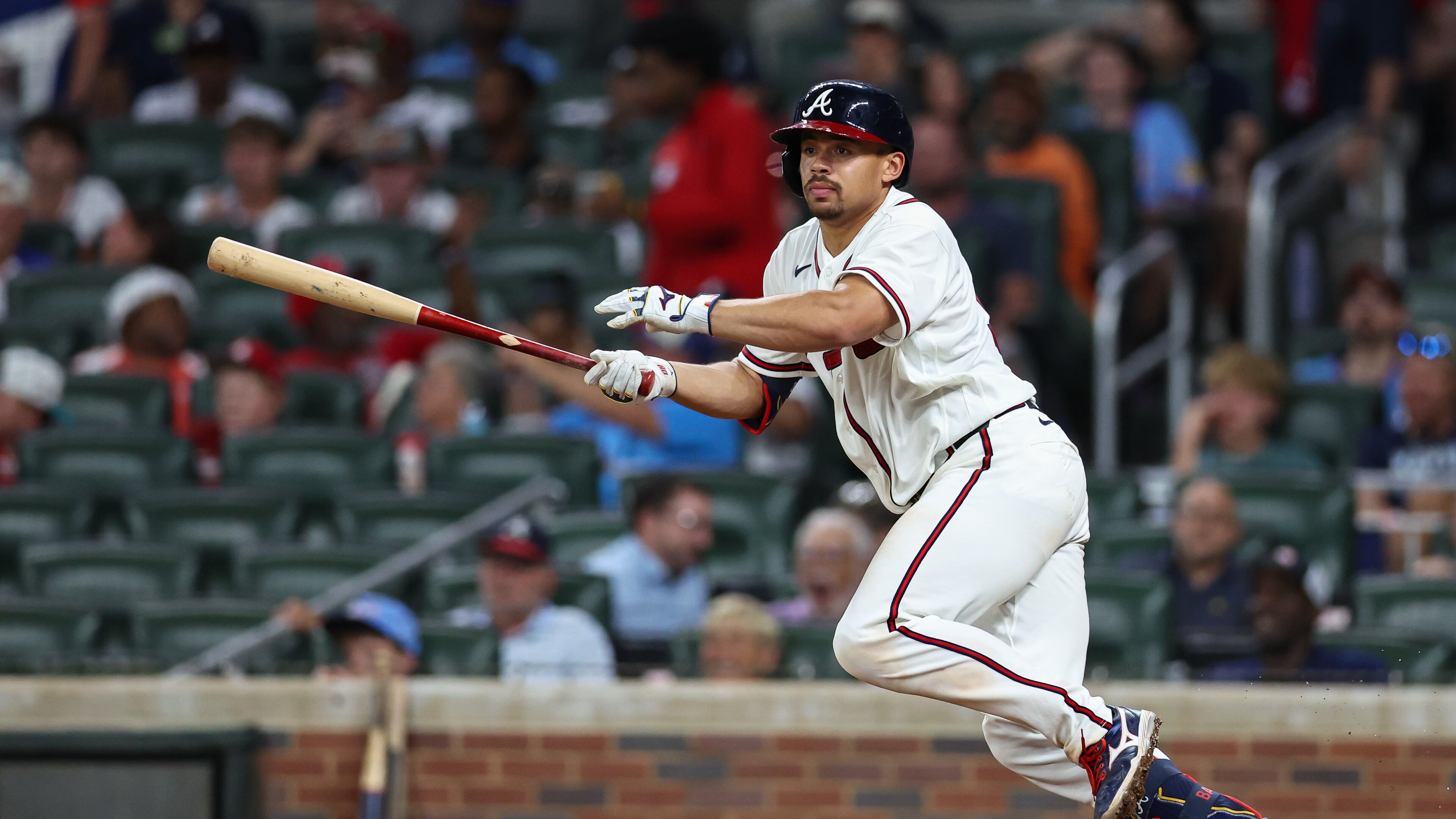 Atlanta Braves' Drake Baldwin hits a single in the seventh inning of a baseball game against the San Diego Padres, Wednesday, July 22, 2026, in Atlanta. (AP Photo/Colin Hubbard)
