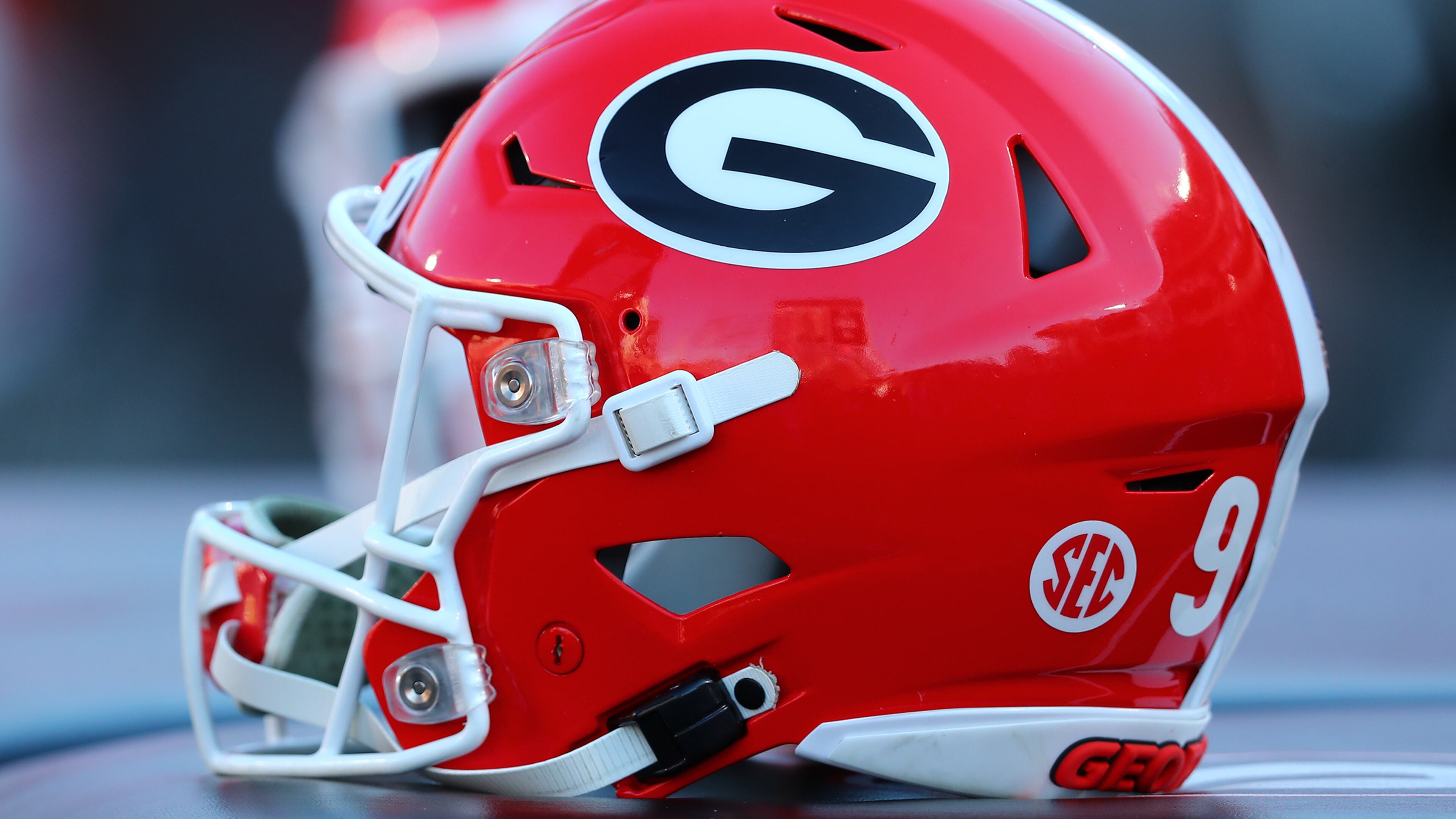 112021 Athens: A Georgia helmet on the sidelines against Charleston Southern in a NCAA college football game on Saturday, Nov. 20, 2021, in Athens. “Curtis Compton / Curtis.Compton@ajc.com”