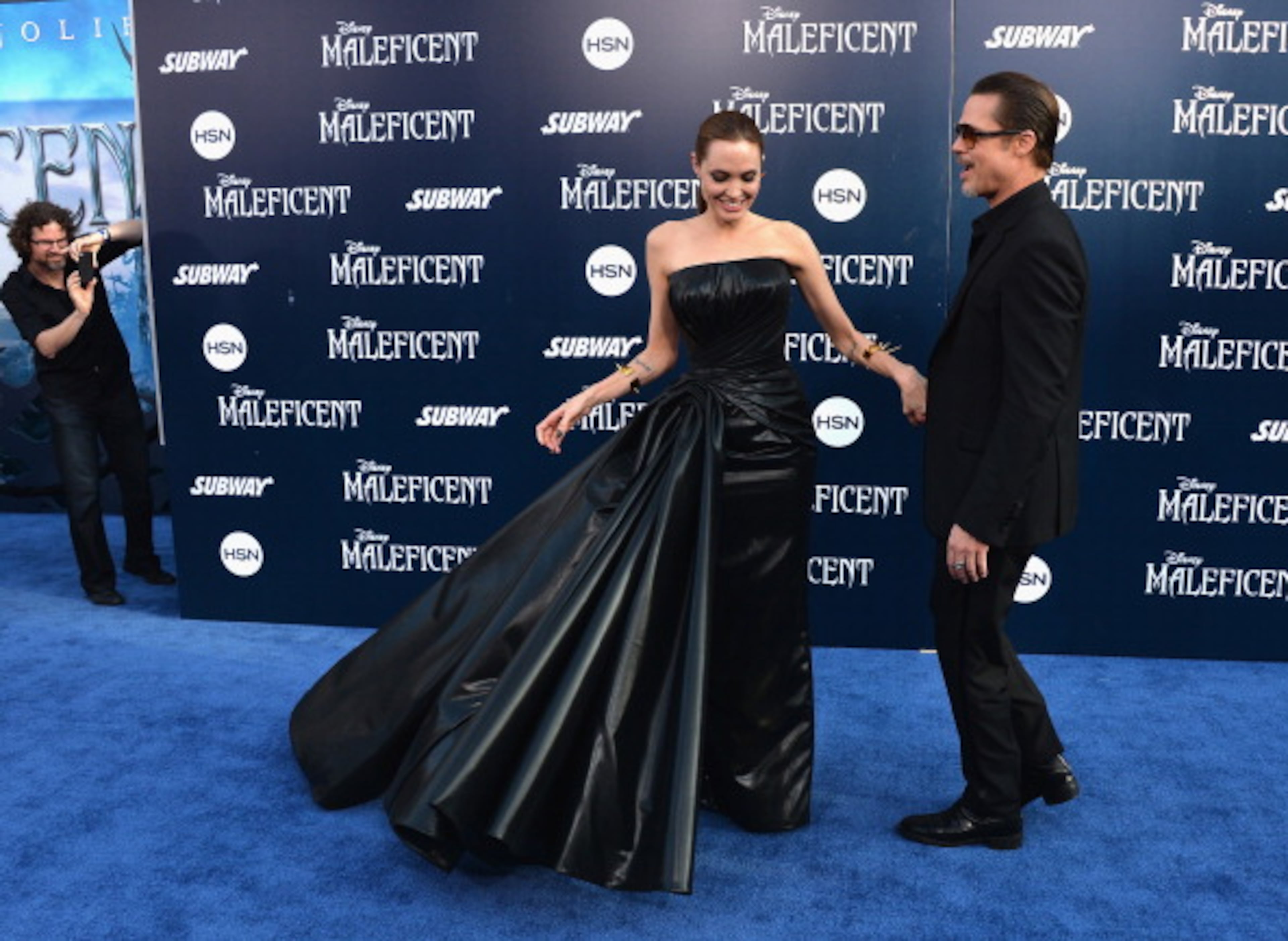 HOLLYWOOD, CA - MAY 28: Actress Angelina Jolieand Brad Pitt arrive at the World Premiere Of Disney's "Maleficent" at the El Capitan Theatre on May 28, 2014 in Hollywood, California. (Photo by Frazer Harrison/Getty Images)