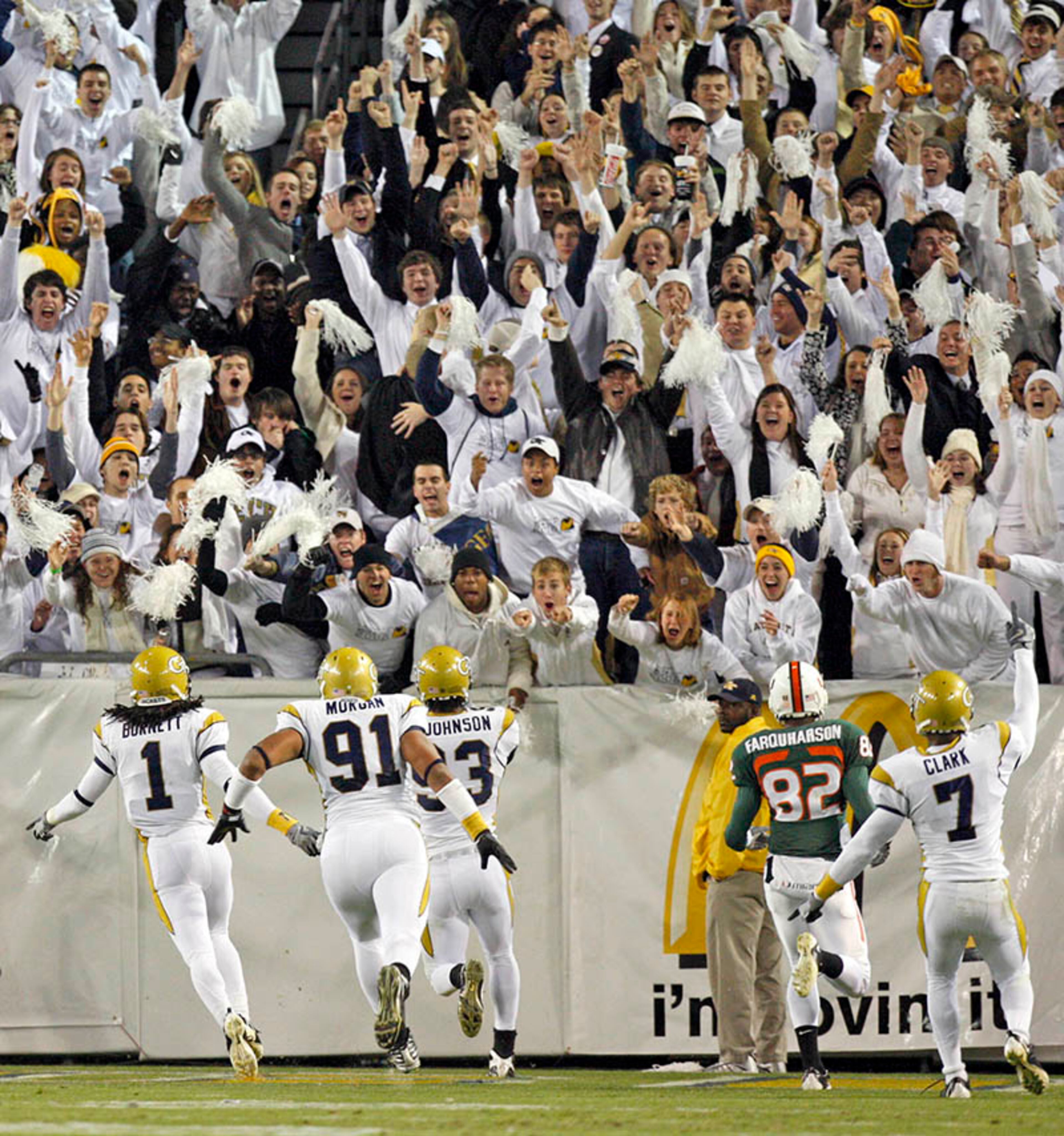 The Yellow Jackets flexed offensive muscle with nationally televised 41-23 win over the 23rd-ranked Hurricanes in a "White-Out" at Bobby Dodd Stadium on Nov. 20, 2008.