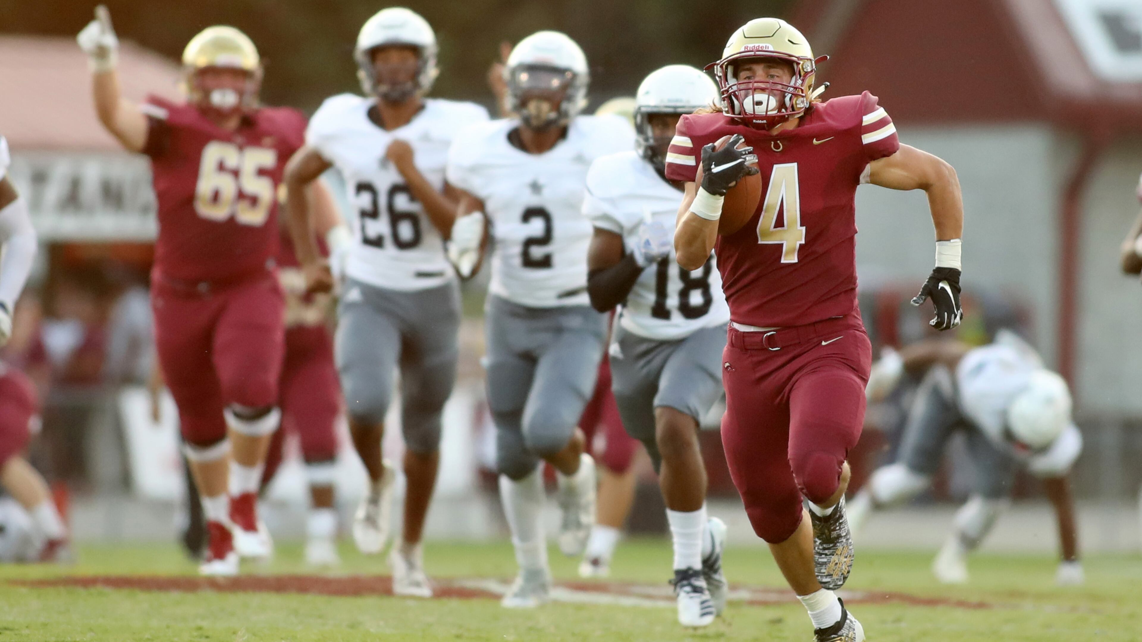 On the run: Brookwood running back Eli Kohl runs for a 68-yard touchdown in the first half of a home game against South Gwinnett. (Jason Getz/Special)
