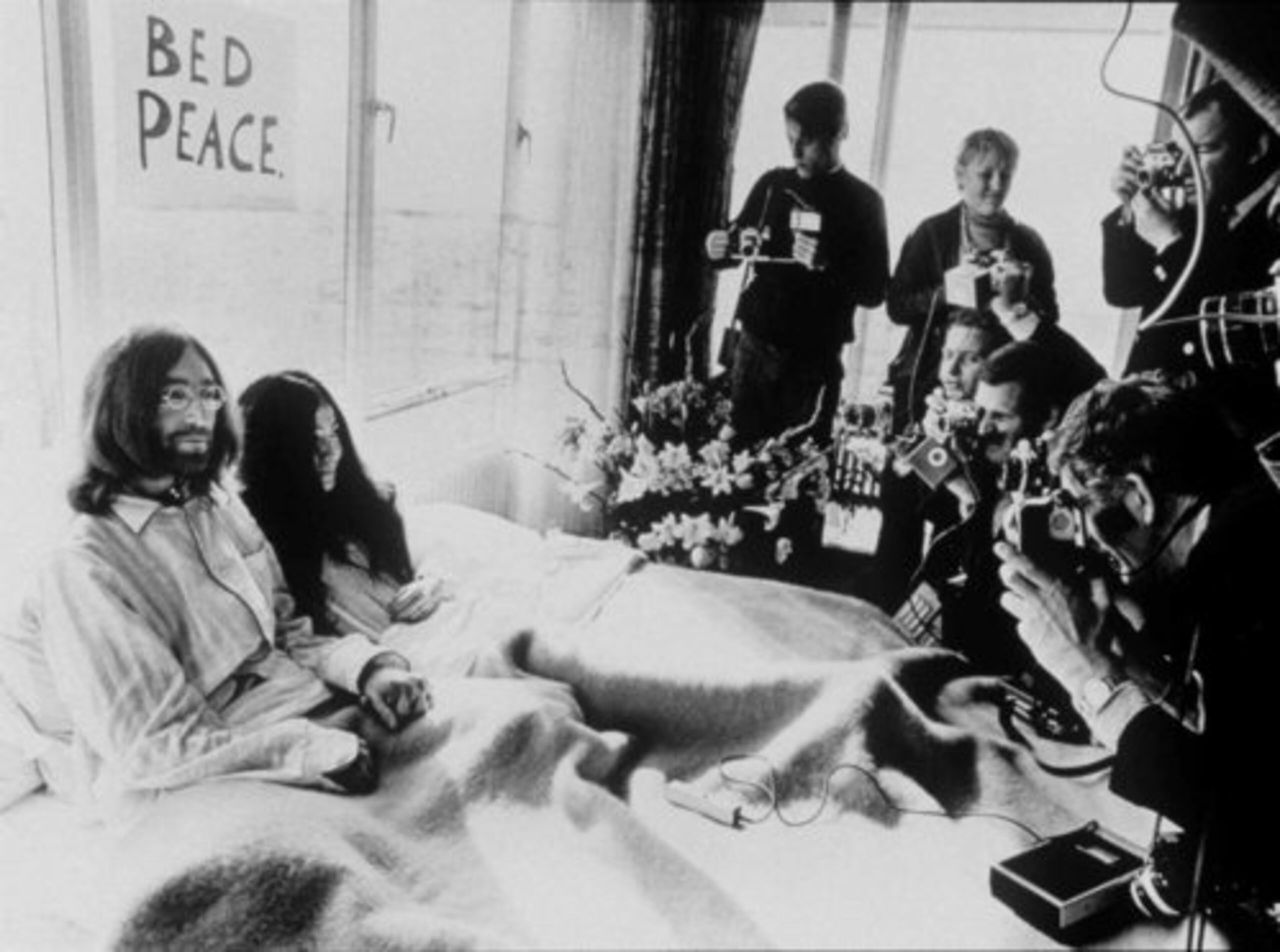 JOHN LENNON and new bride Yoko Ono stage a bed-in for peace at the Hilton Hotel in Amsterdam.