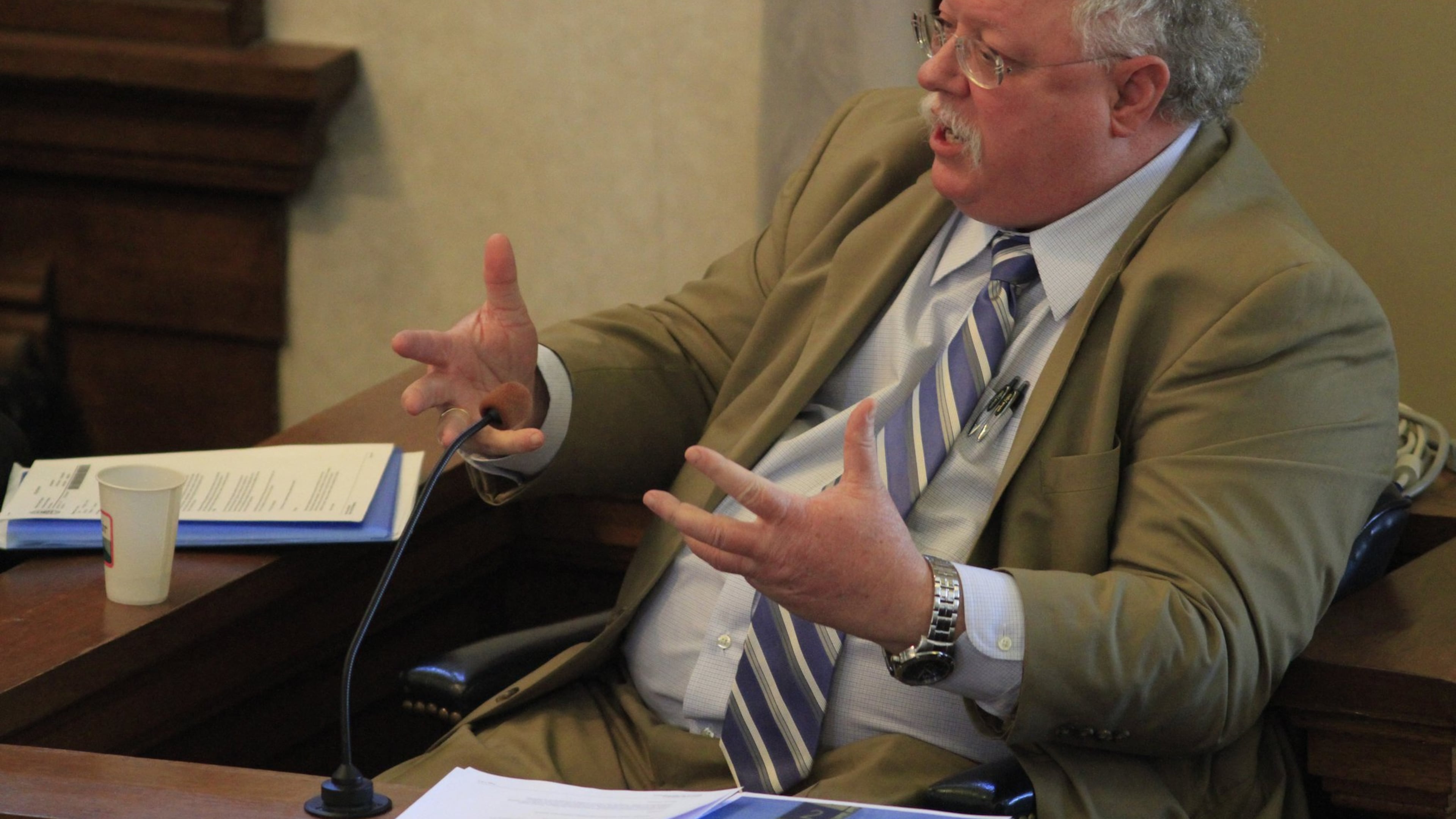 Dr. Kris Sperry testifies during a 2015 trial in Lafayette, Georgia. His boss, GBI Director Vernon Keenan, called Sperry “a doctor of national reputation” and dismissed criticism of Sperry’s outside work as “the back and forth of professionals.” Photo by Dan Henry/Chattanooga Times Free Press