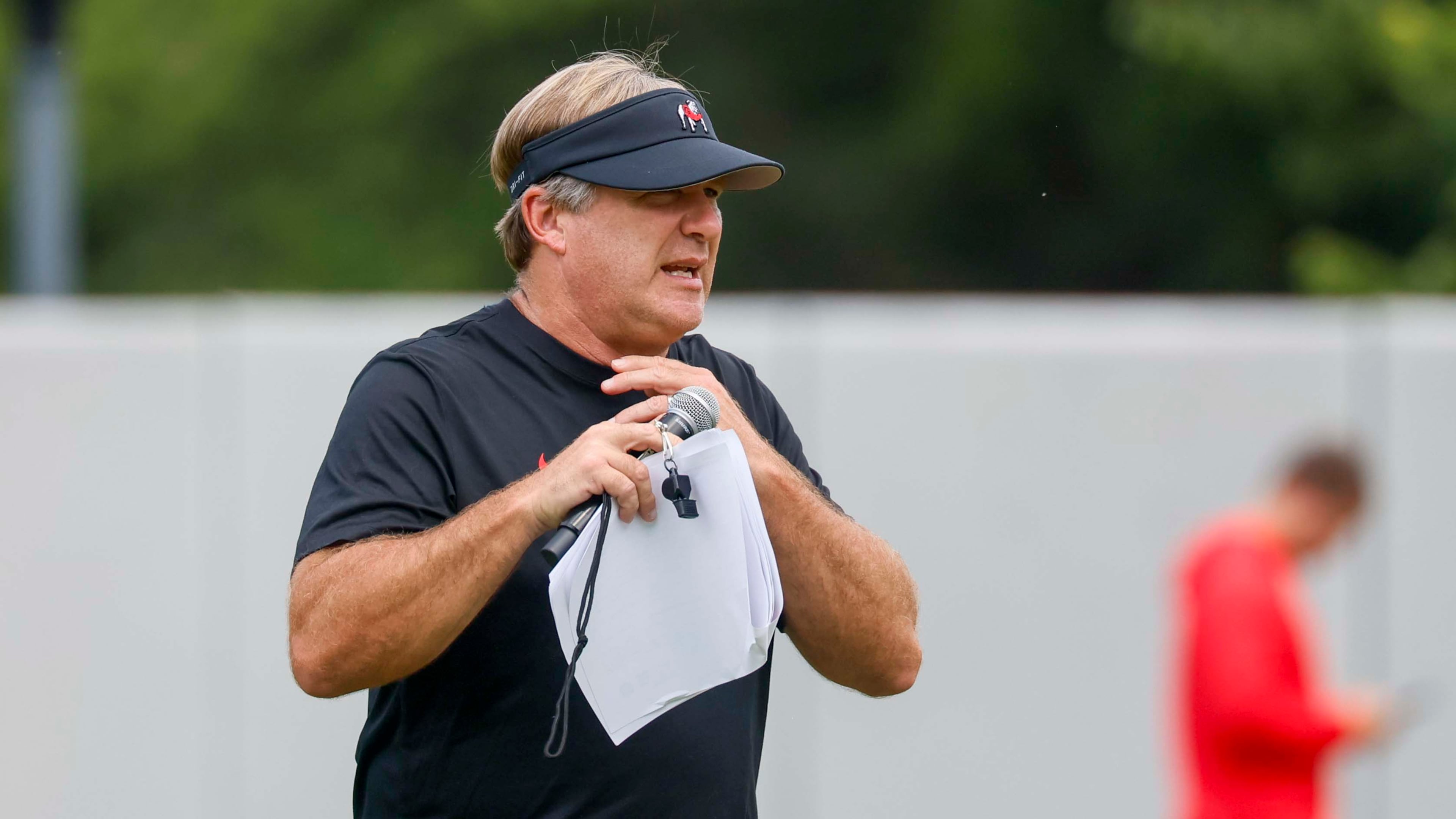 Georgia head coach Kirby Smart observes his team during their first football practice at the University of Georgia practice facility Wednesday, Aug. 5, 2026 in Athens. (Miguel Martinez/AJC)