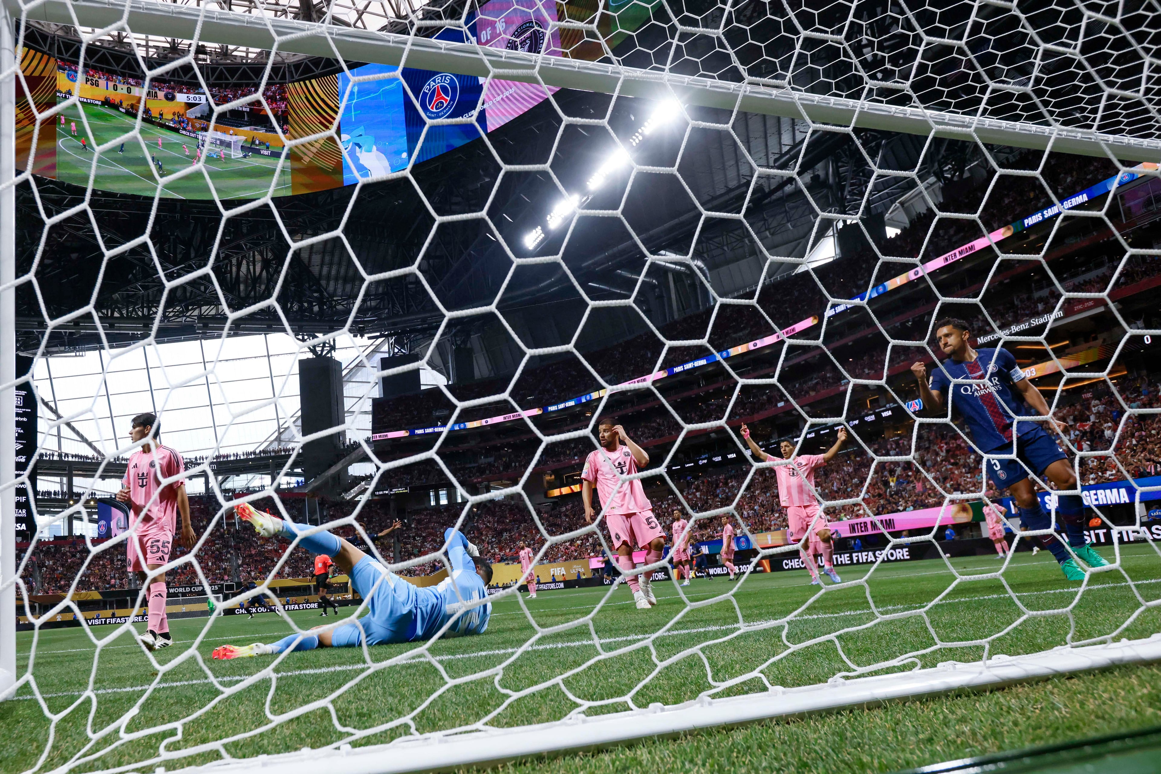 Inter Miami players reacts after paris Saint-Germain sacore the first goal during the Club World Cup round of 16 soccer match between Paris Saint-Germain FC and Inter Miami in Atlanta, Georgia, on Sunday, June 29, 2025.
(Miguel Martinez/ AJC)