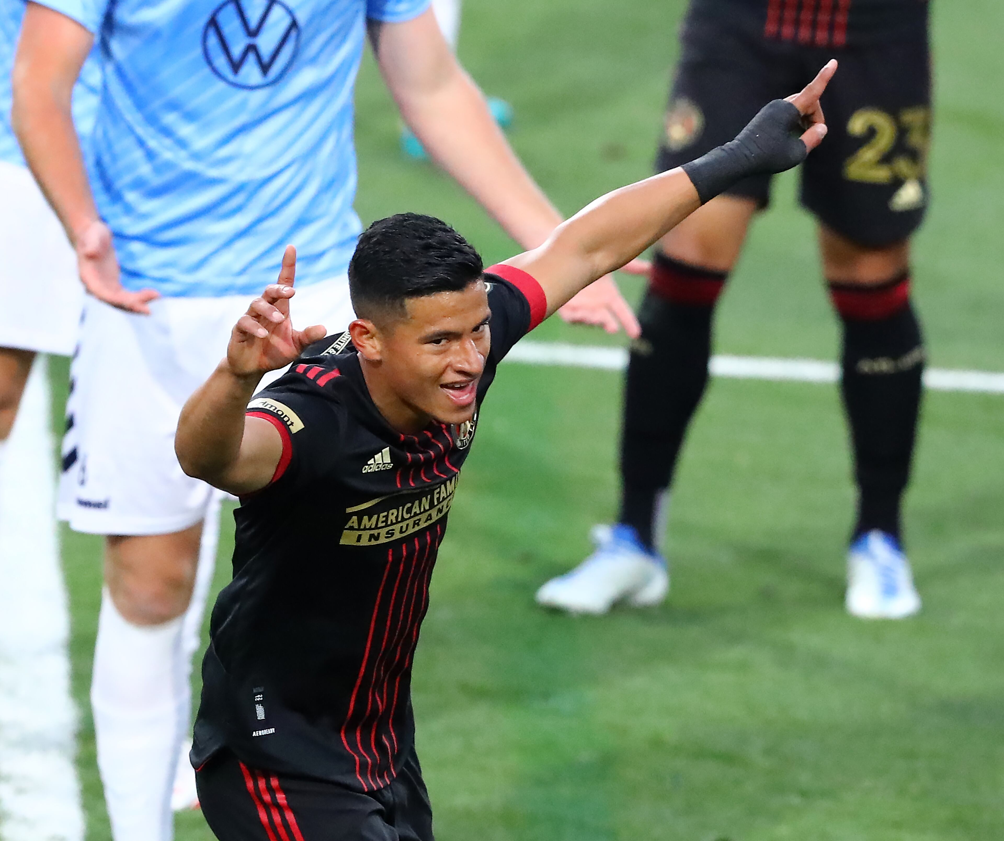 Atlanta United defender Ronald Hernandez reacts to scoring his goal against Chattanooga FC for a 1-0 lead in the Lamar Hunt U.S. Open Cup on Wednesday, April 20, 2022, in Kennesaw. “Curtis Compton / Curtis.Compton@ajc.com”