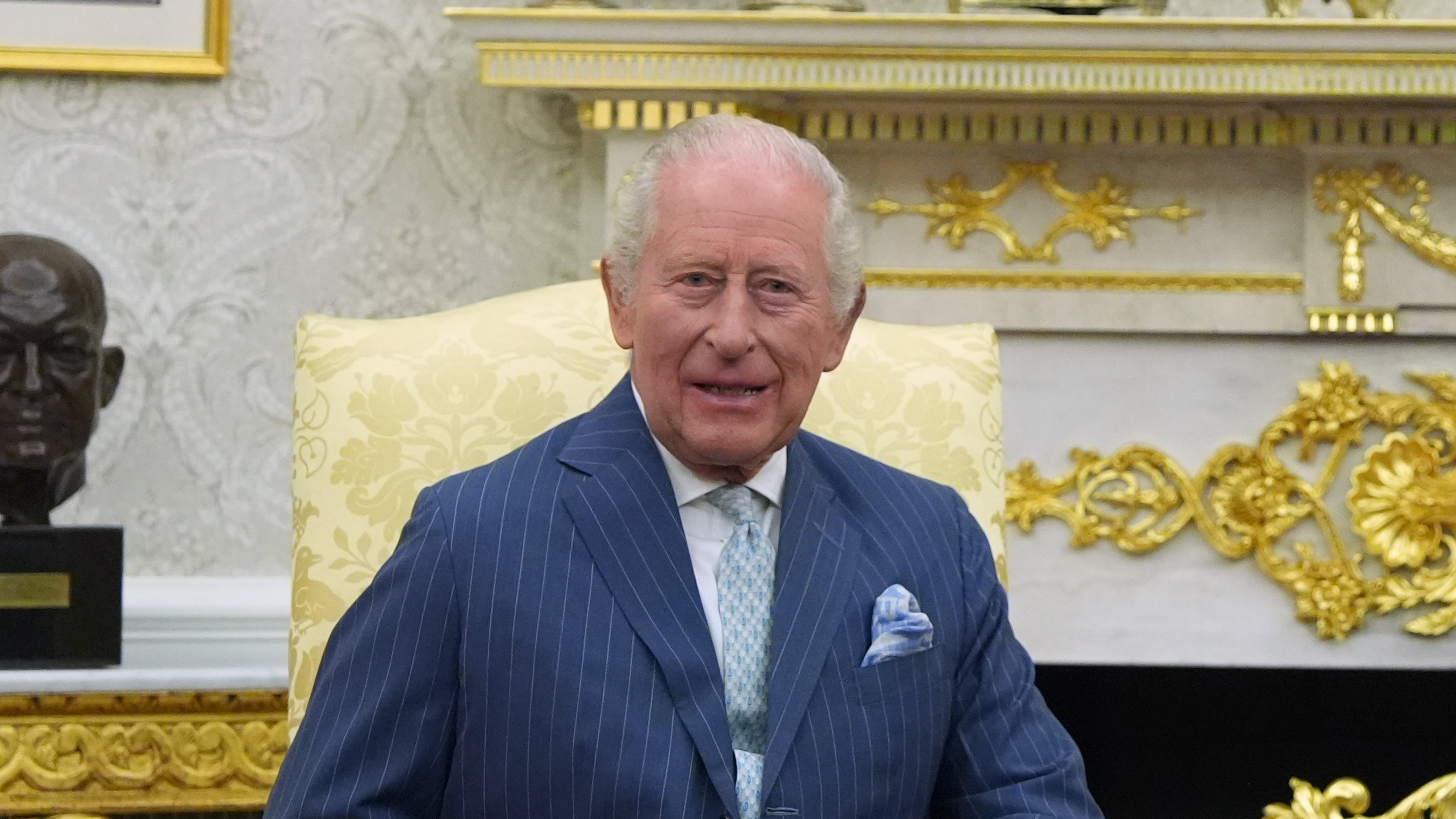 Britain's King Charles III meets with President Donald Trump in the Oval Office of the White House, Tuesday, April 28, 2026, in Washington, during a State Visit. (AP Photo/Alex Brandon)