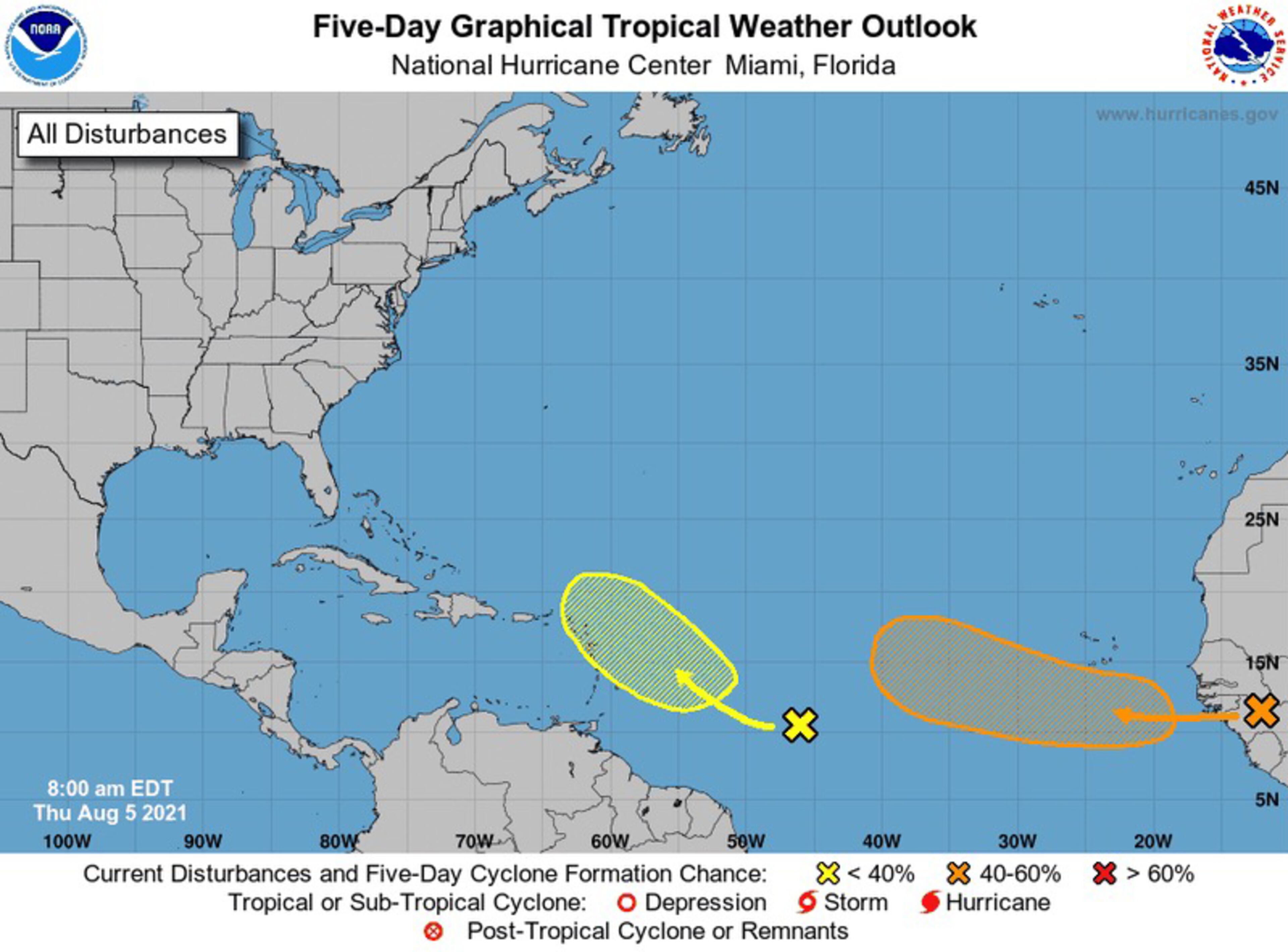 The tropics on Aug. 5. (The National Hurricane Center/TNS)