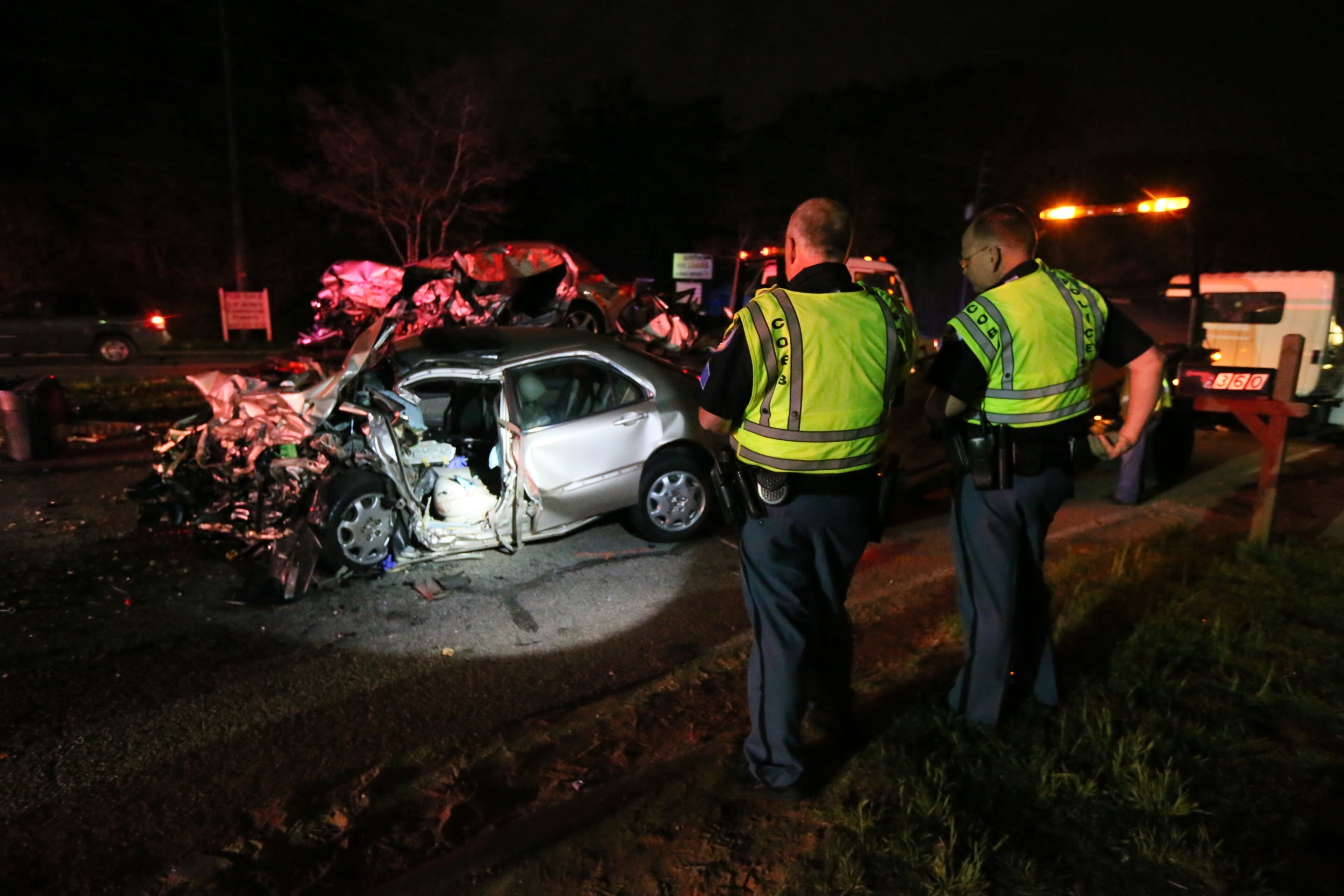 Two people died in the wreck, which happened before 4:30 a.m. in the 5600 block of Austell Road, between Veterans Memorial Highway and Perkerson Mill Road. JOHN SPINK/JSPINK@AJC.COM