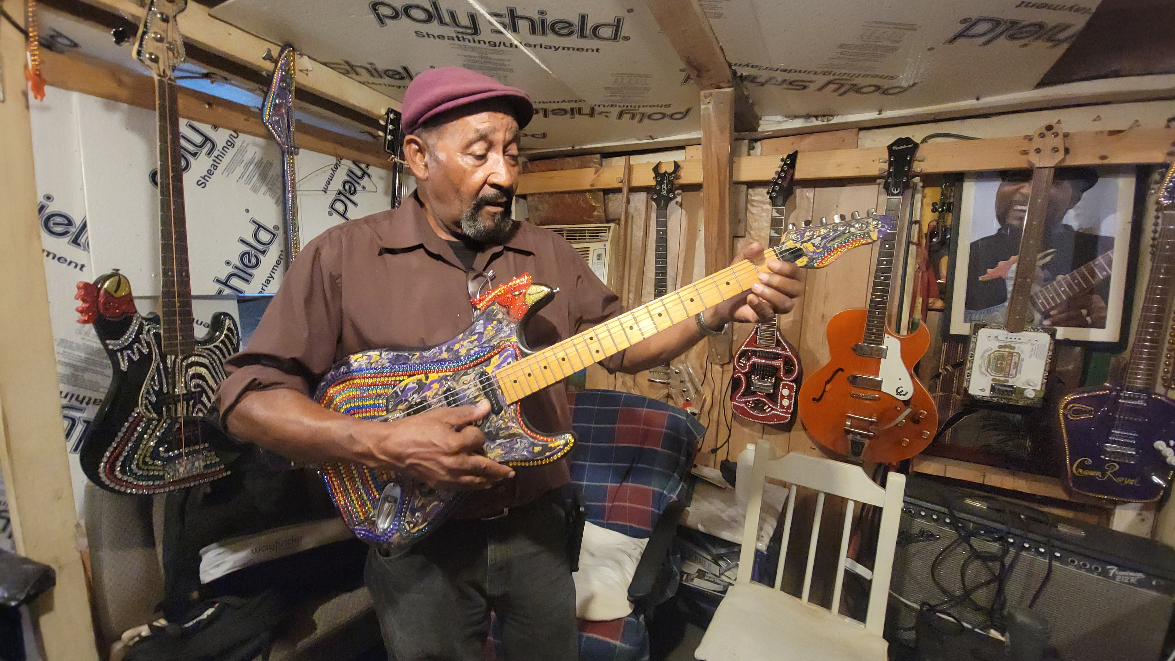 James "Super Chikan" Johnson plays in his Clarksdale workshop where he makes guitars from recycled items.
Courtesy of Wesley K.H. Teo