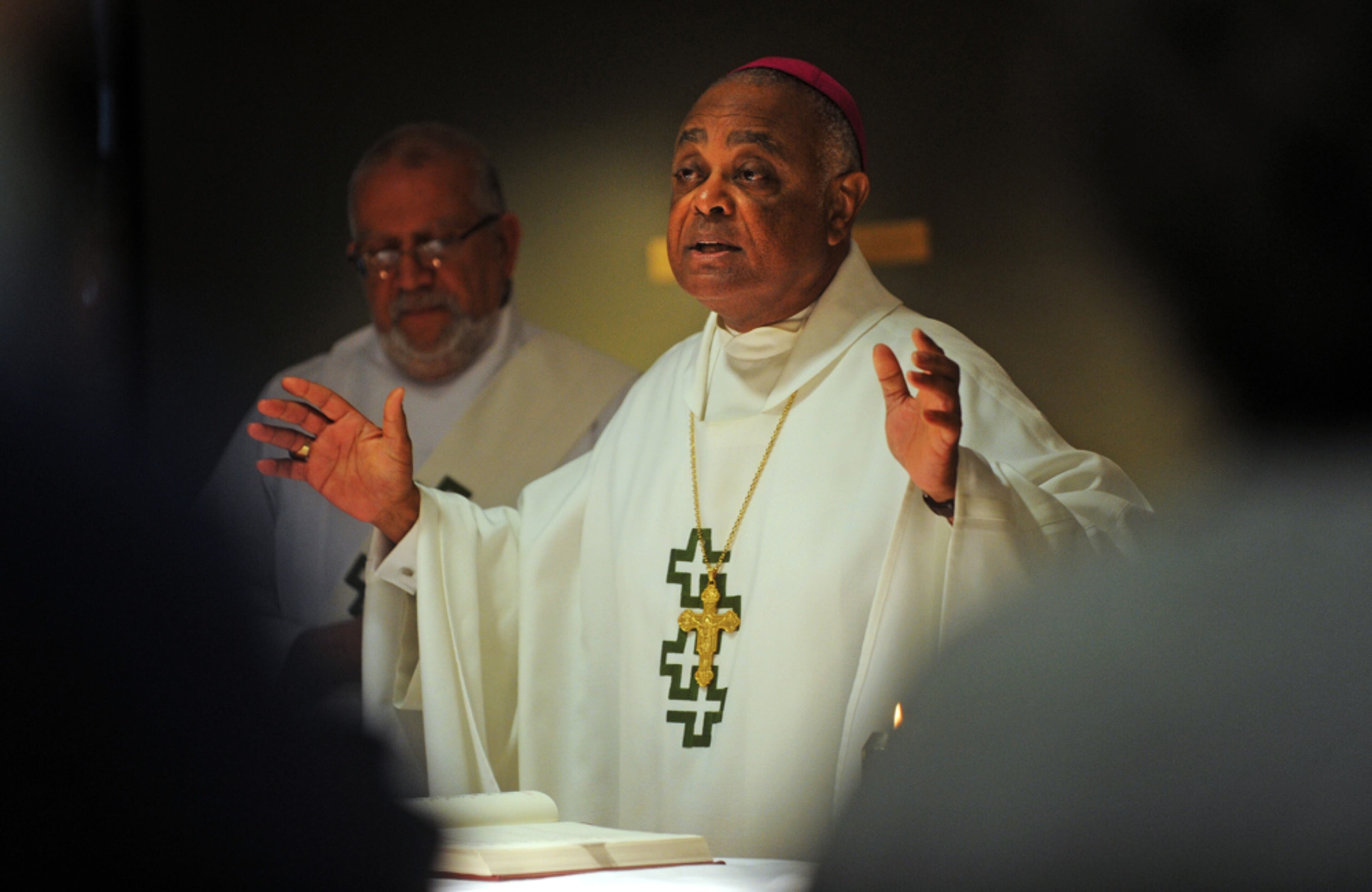 Feb. 11, 2013 Smyrna -- Atlanta Archbishop Wilton Gregory celebrates noon Mass at the office of the Archdiocese of Atlanta in Smyrna Monday, Feb. 11, 2013. During the Mass, the Archbishop addressed the news that Pope Benedict XVI announced his retirement. BITA HONARVAR / BHONARVAR@AJC.COM