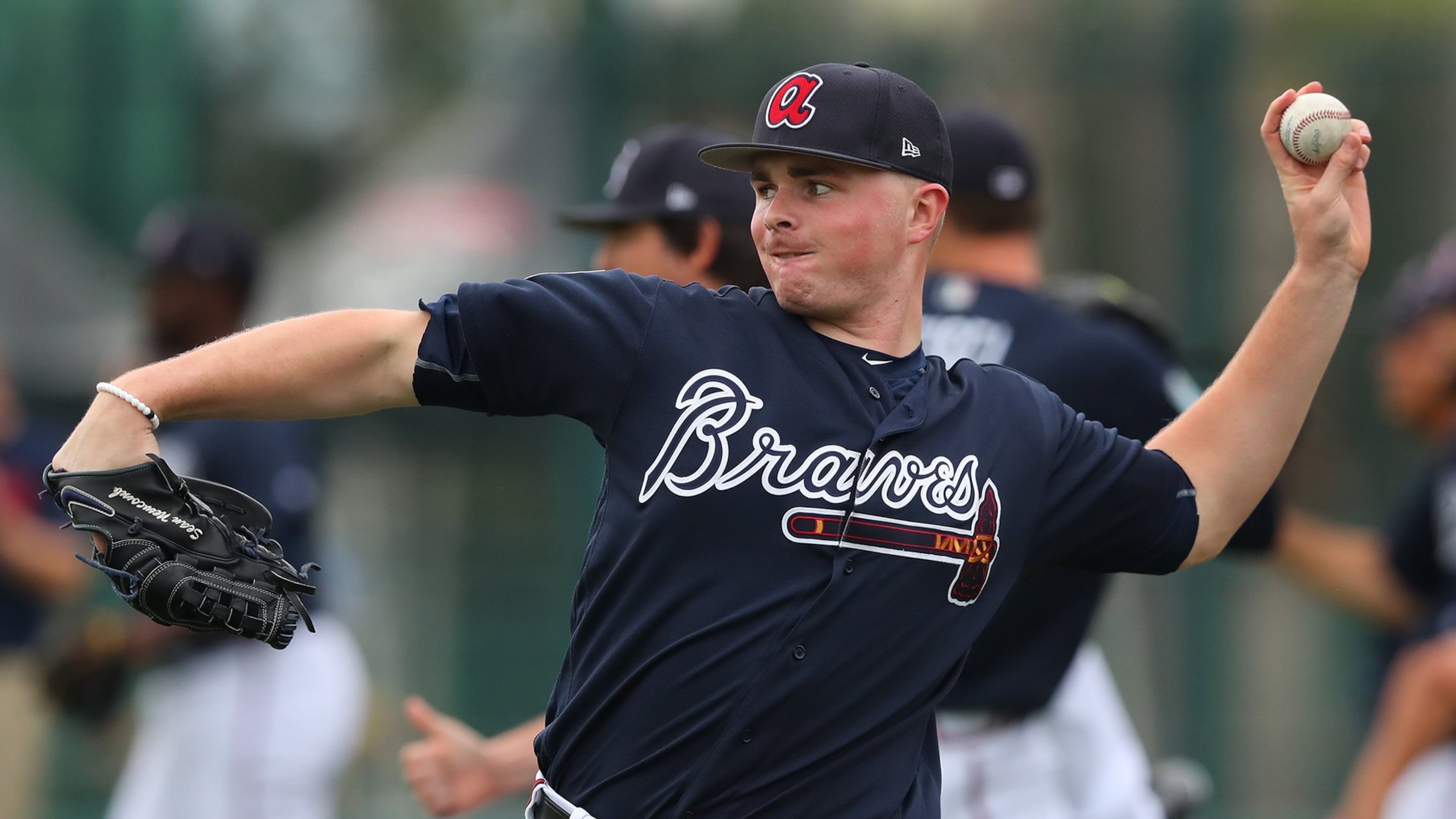 Braves 6-foot-5, 255-pound prospect Sean Newcomb reported to camp in much-improved condition this spring. (Curtis Compton/ccompton@ajc.com)