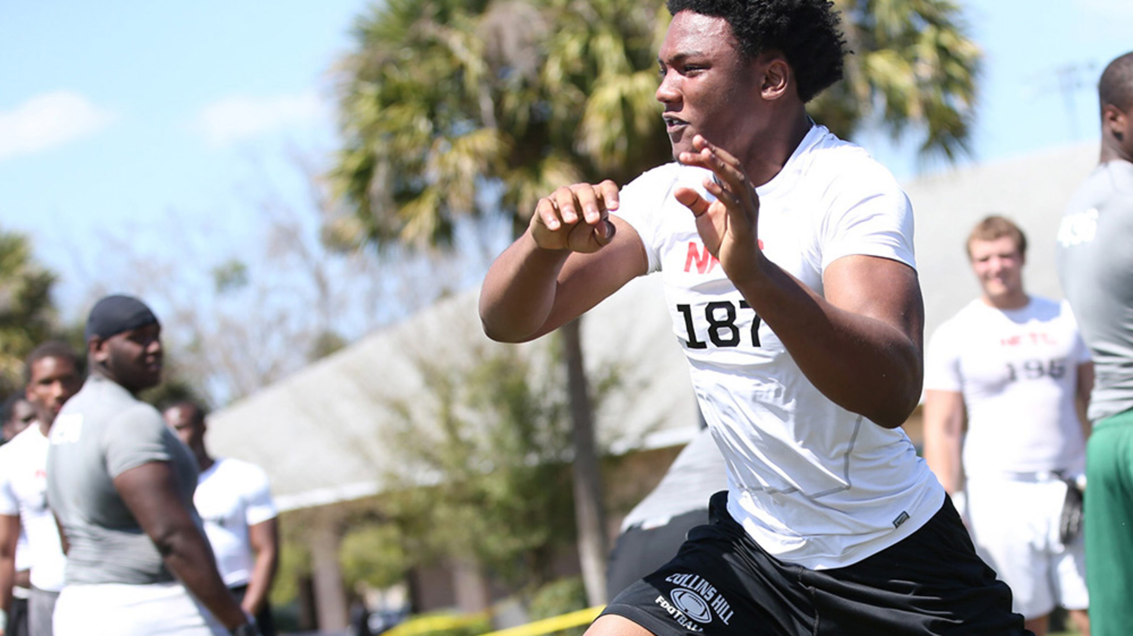 Tomon Fox is a 6-3, 205-pound defensive end who played high school football at Collins Hill.