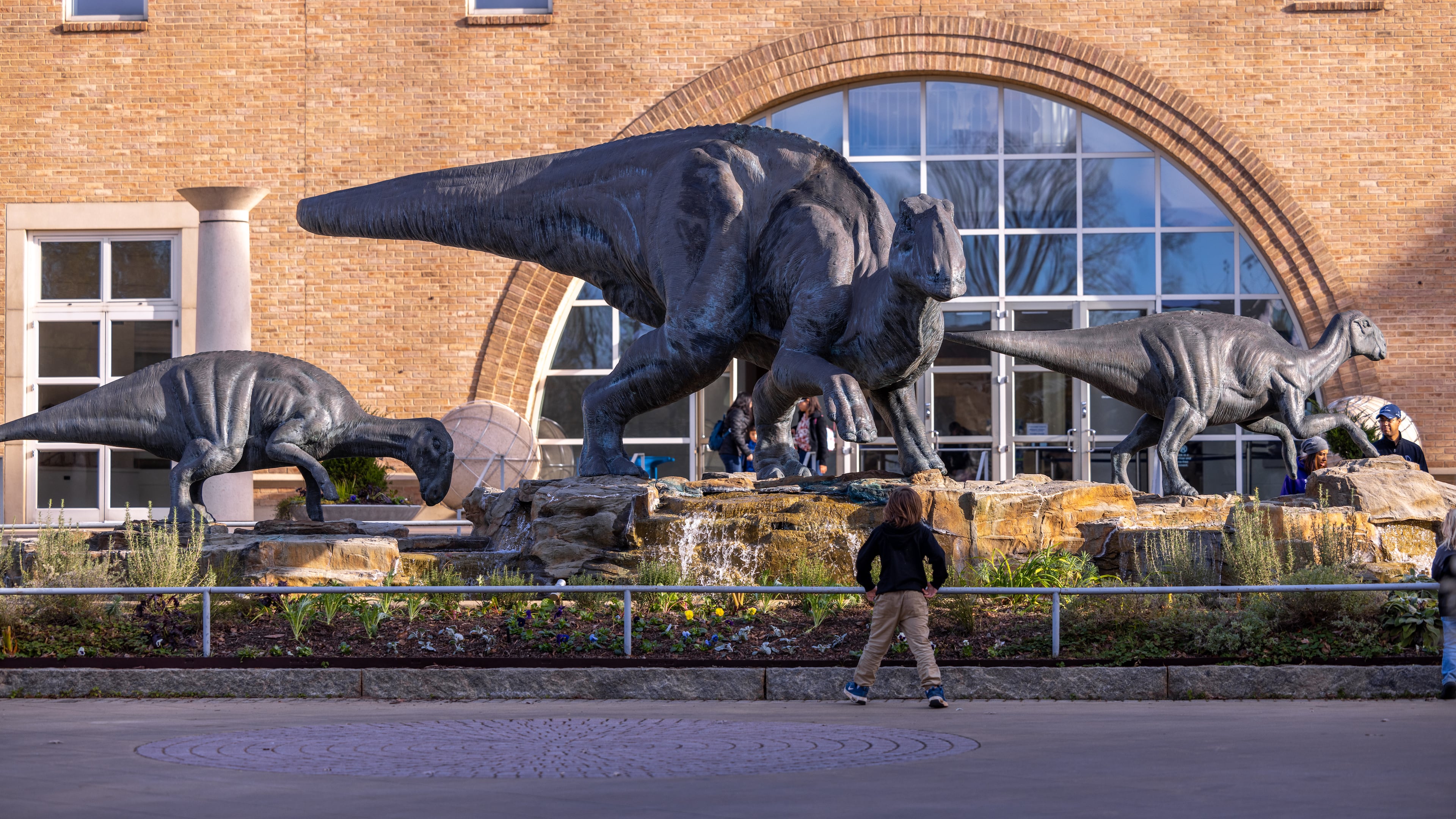 A child looking at dinosaur statues outside of Fernbank Museum on November 20, 2022.