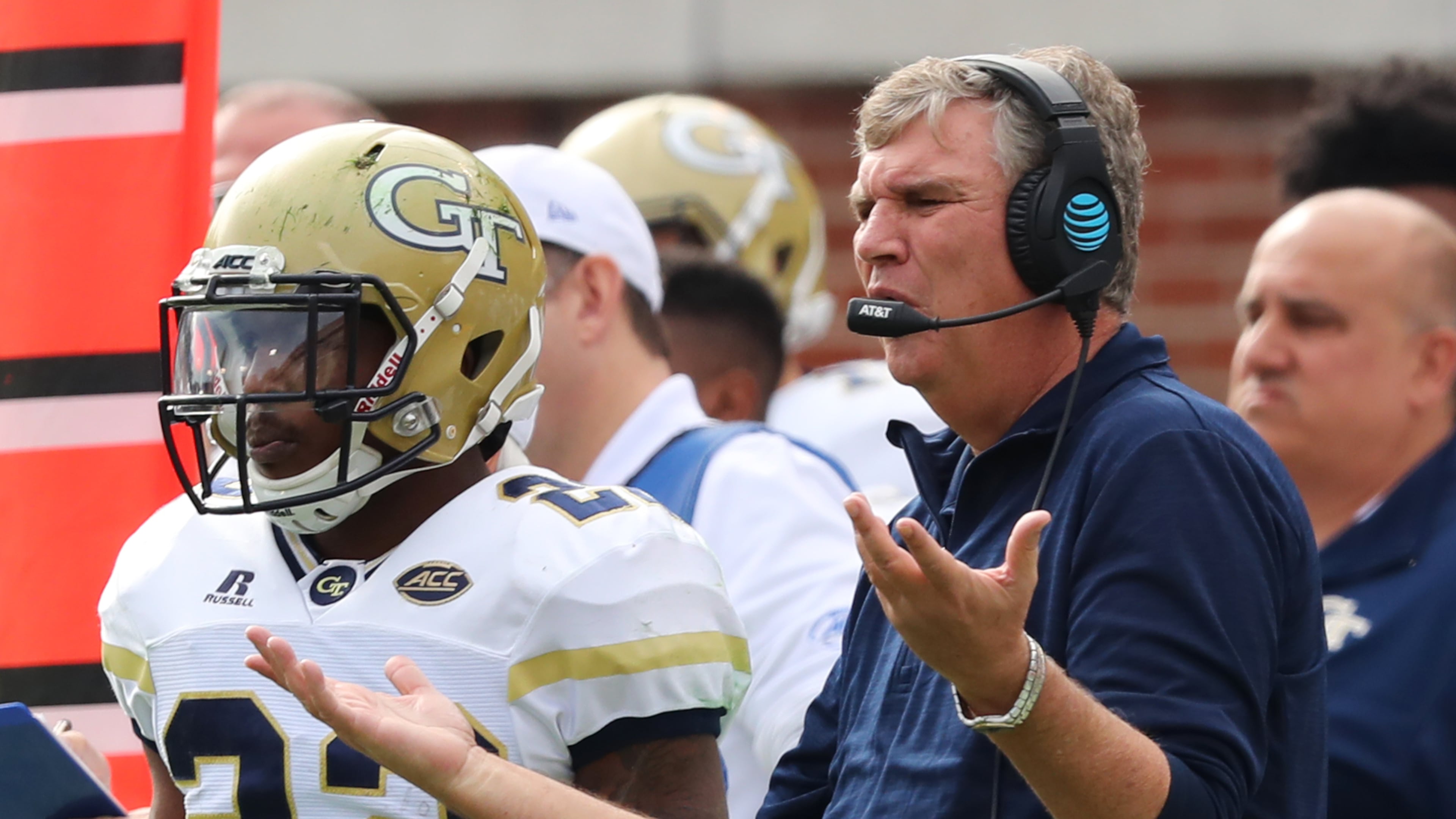November 25, 2017 Atlanta: Georgia Tech head coach Paul Johnson reacts to a play against Georgia during the first half in a NCAA college football game on Saturday, November 25, 2017, in Atlanta. Curtis Compton/ccompton@ajc.com