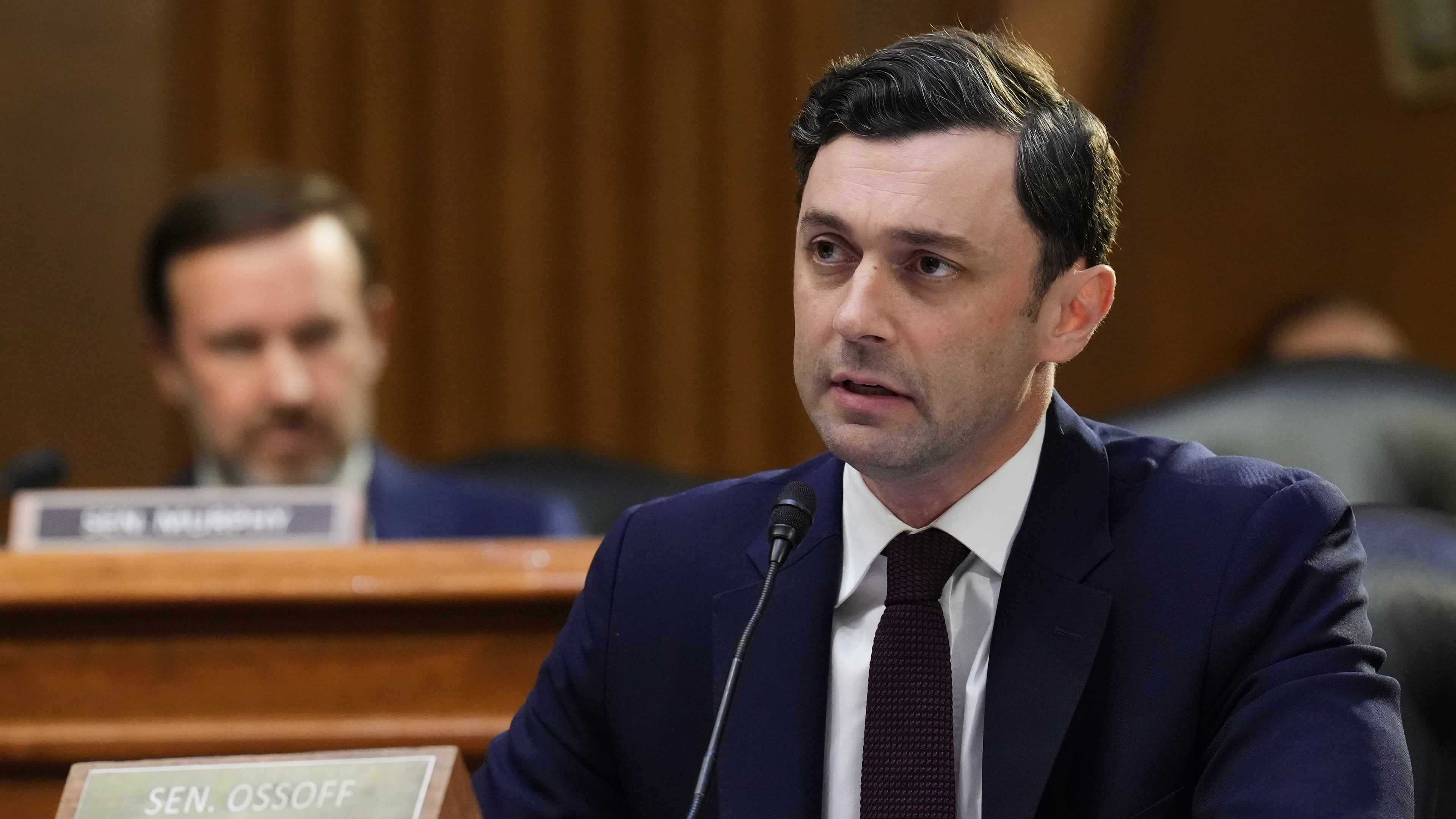 U.S. Sen. Jon Ossoff, D-Ga., questions Defense Secretary Pete Hegseth during a Senate Appropriations Committee hearing Tuesday on Capitol Hill in Washington, D.C. (Jacquelyn Martin/AP)