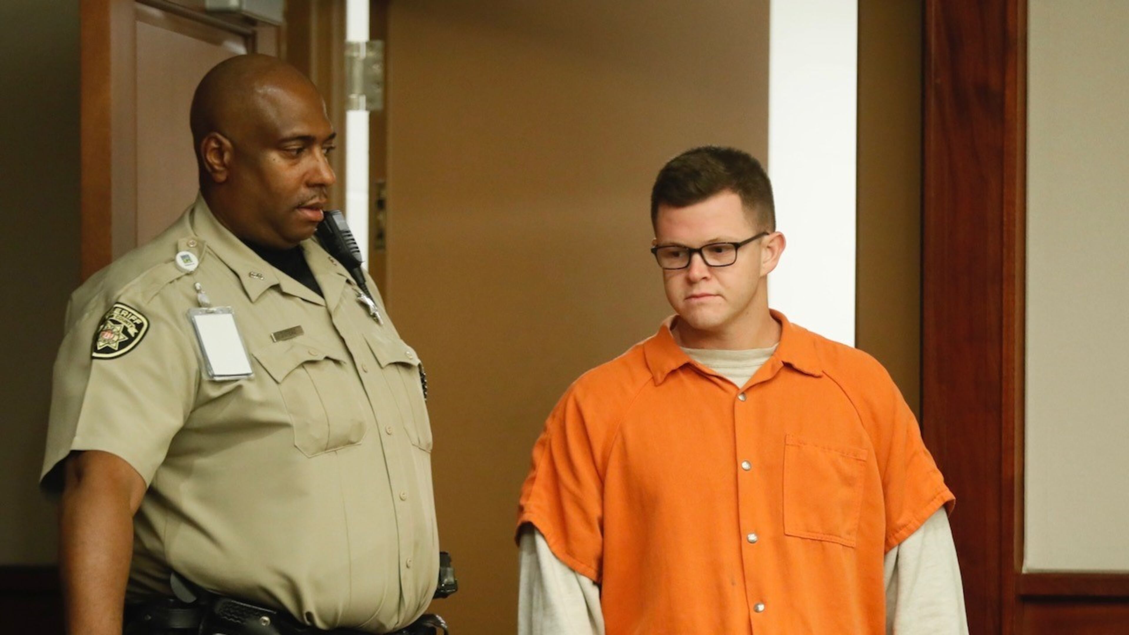 Garrett Kyle Anderson is led into a Cobb County courtroom Tuesday afternoon.