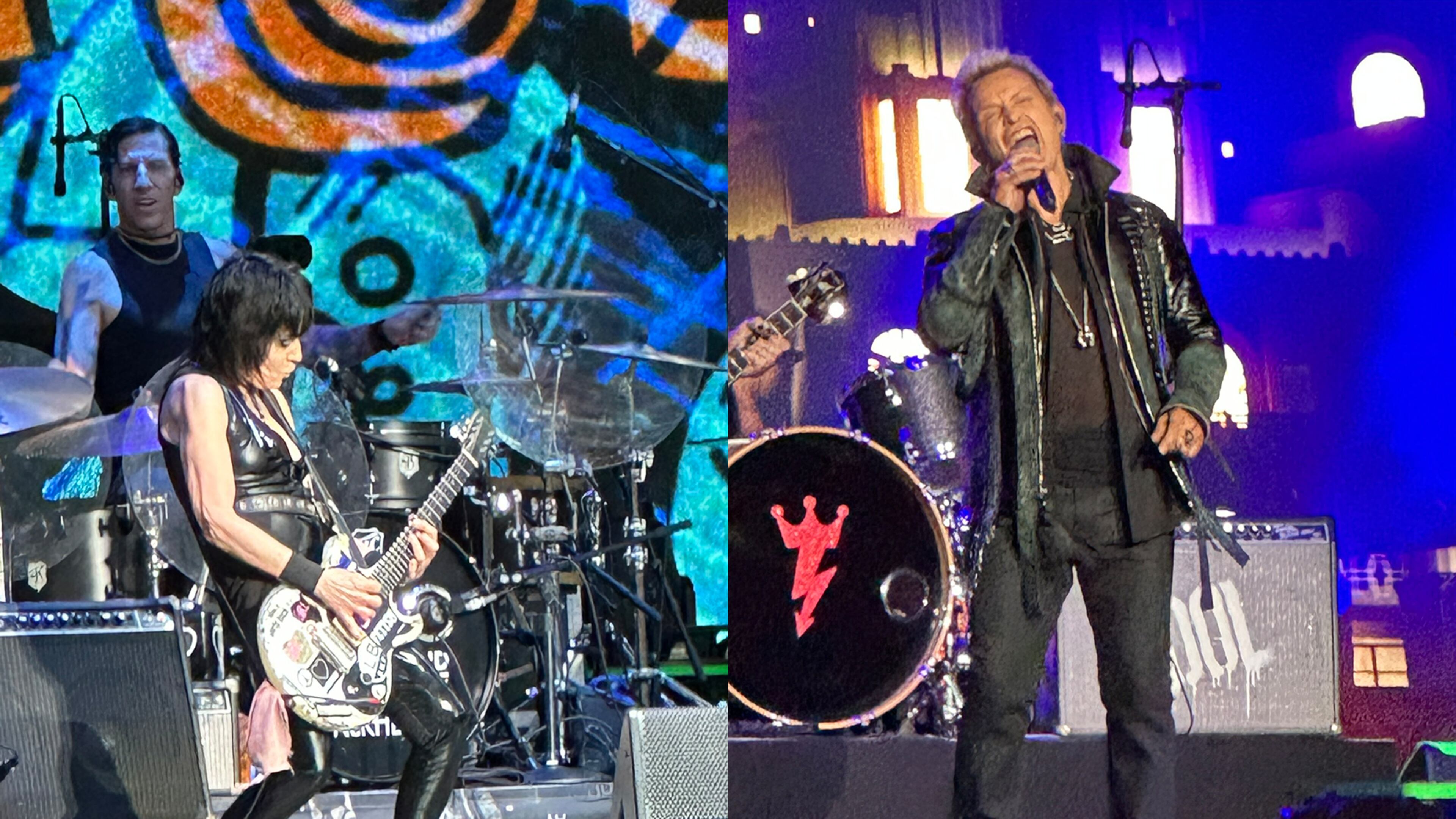 The MTV combo of Joan Jett (left) and Billy Idol graced Ameris Bank Amphitheatre with a fusillade of classic '80s hits on Friday. (Rodney Ho/AJC)
