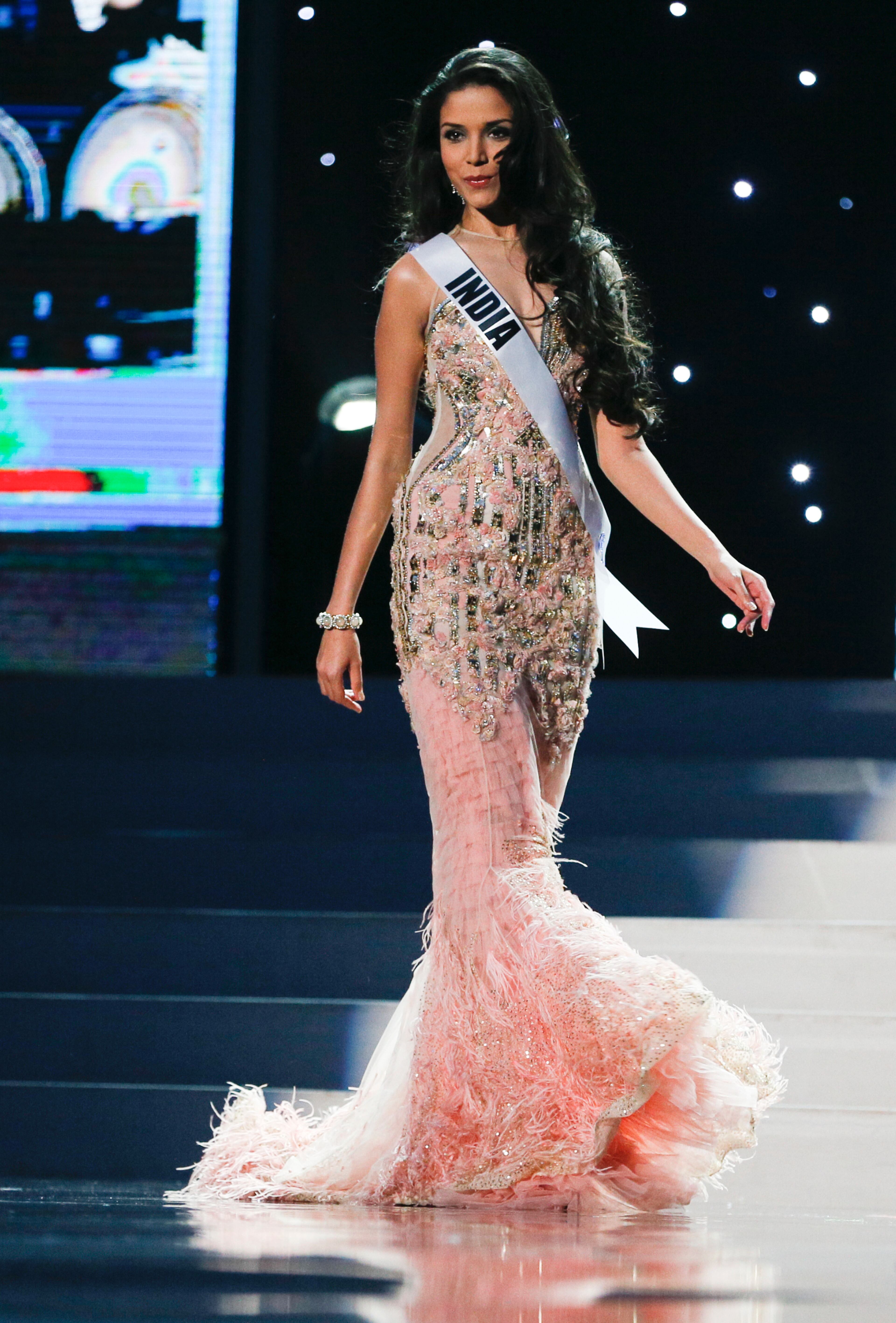 Miss India Manasi Moghe presents herself during the preliminary competition of the 2013 Miss Universe pageant in Moscow, Russia, on Tuesday, Nov. 5, 2013. Beauties will compete for the title of Miss Universe in Moscow on Nov. 9.