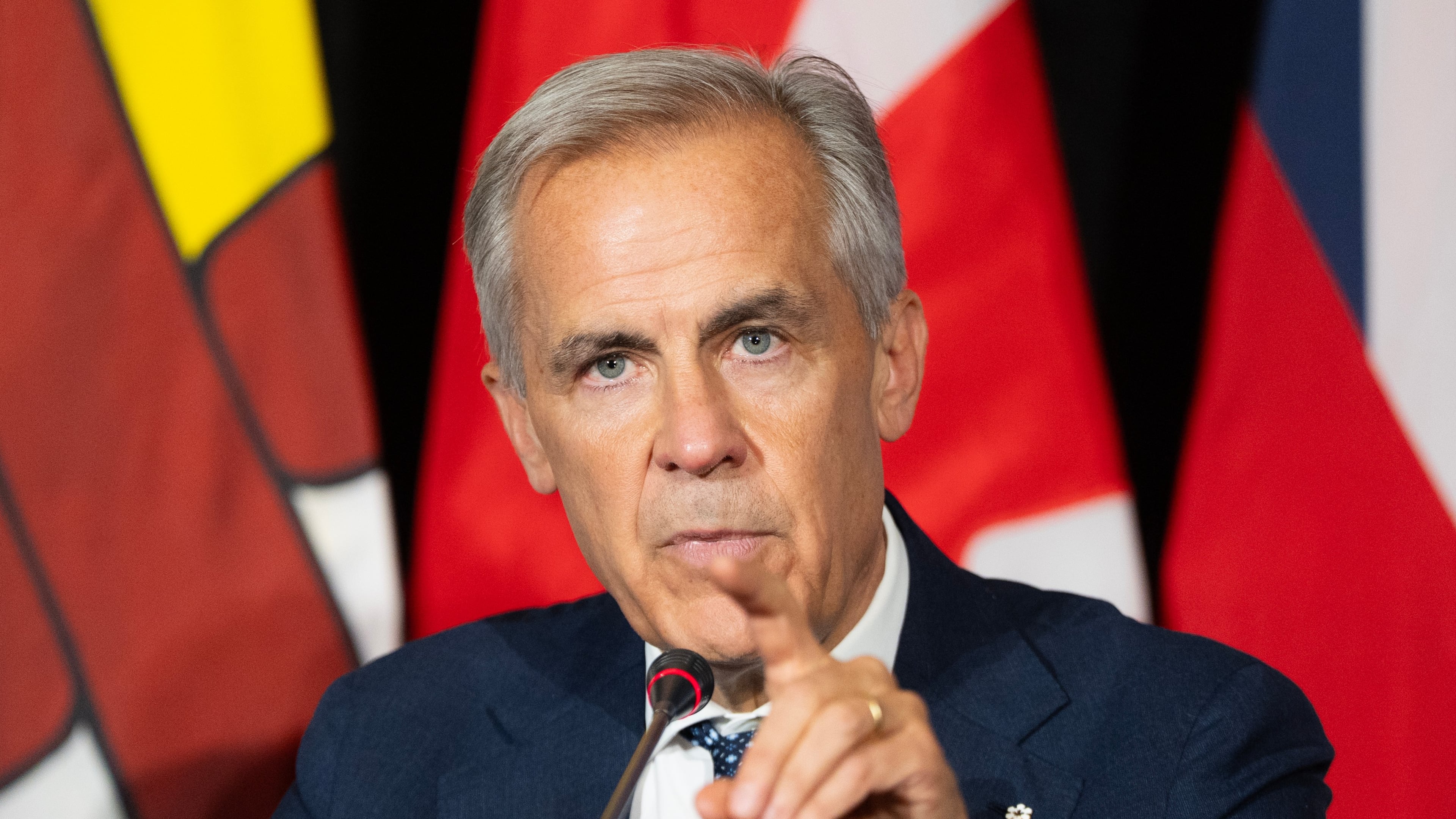 Prime Minister Mark Carney speaks to reporters during the closing news conference at the First Ministers Meetings in Charlottetown, Prince Edward Island, Canada, on Thursday, July 23, 2026. (Darren Calabrese/The Canadian Press via AP)