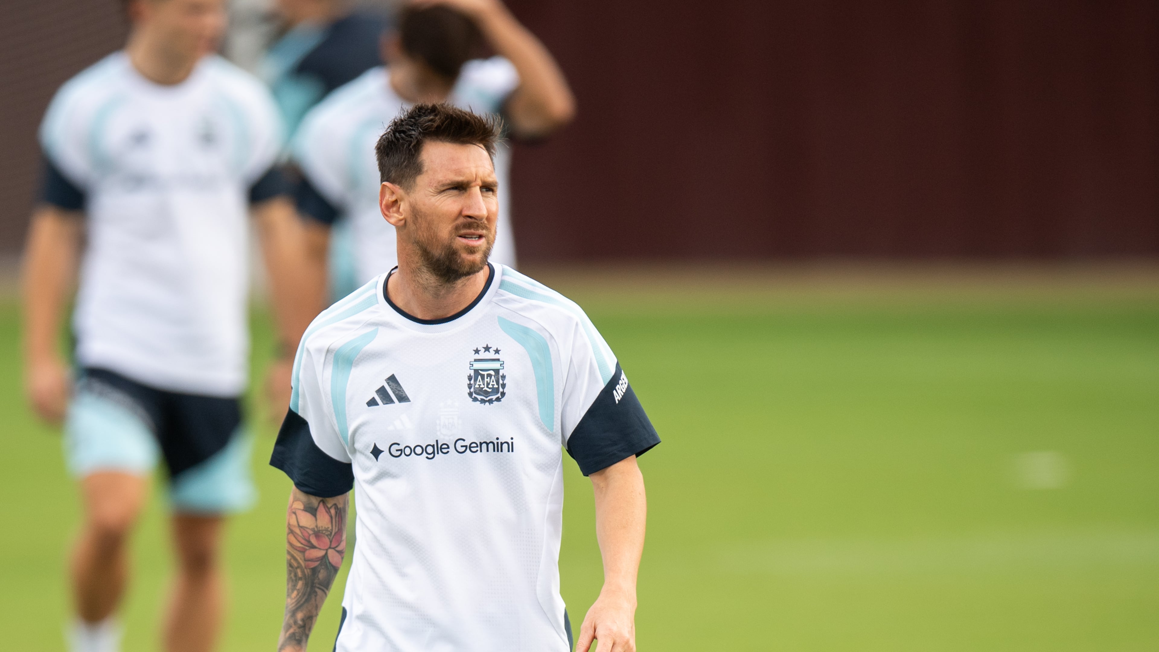 Argentina's Lionel Messi participates in a training session at Texas A&M's Ellis Field ahead of the FIFA World Cup 2026 international friendly between Argentina and Honduras on Friday, June 5, 2026, in College Station, Texas. (Meredith Seaver/College Station Eagle via AP)