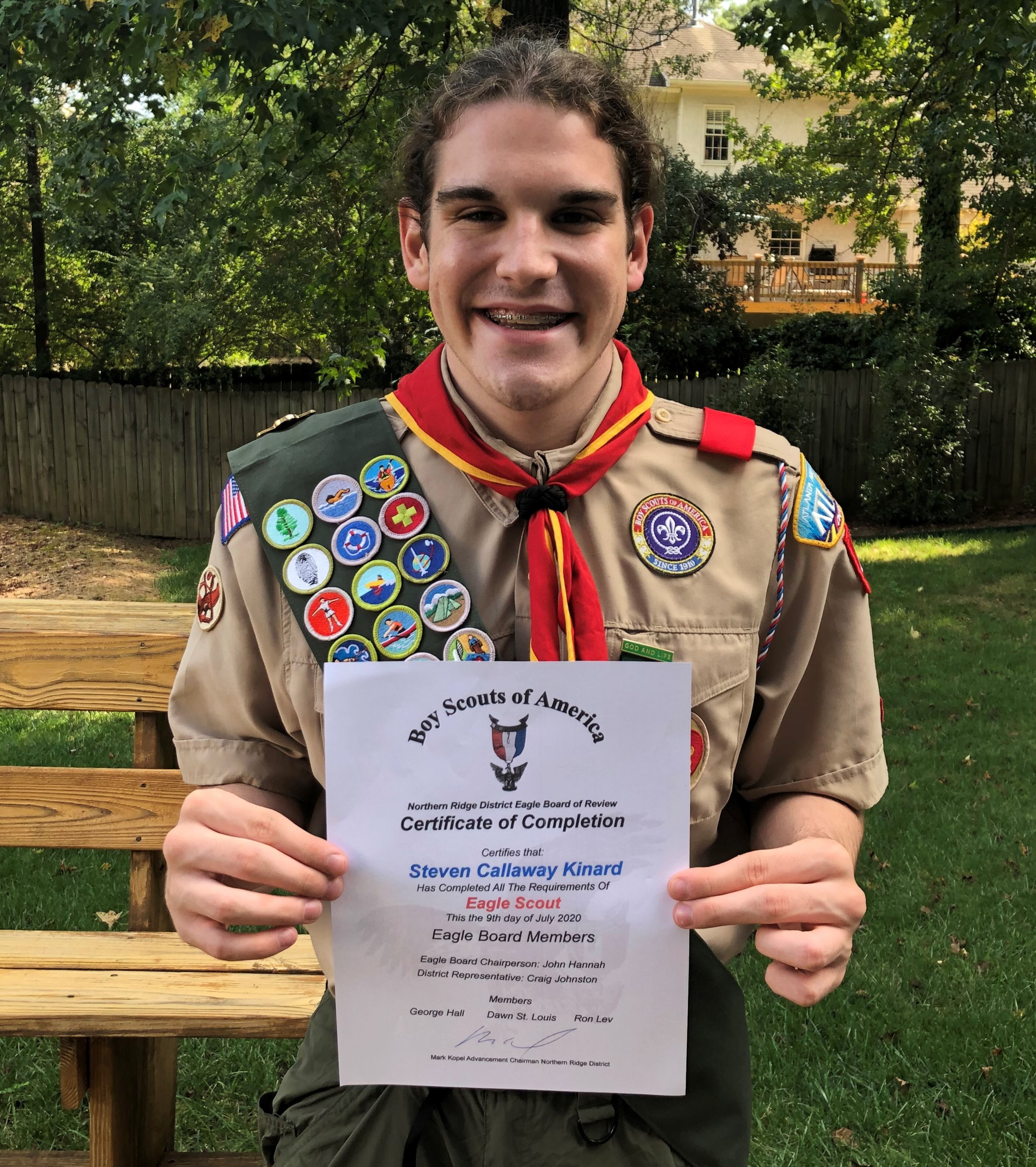 Cal Kinard of Troop 431 in Roswell successfully completed the Board of Review for Eagle Scout.