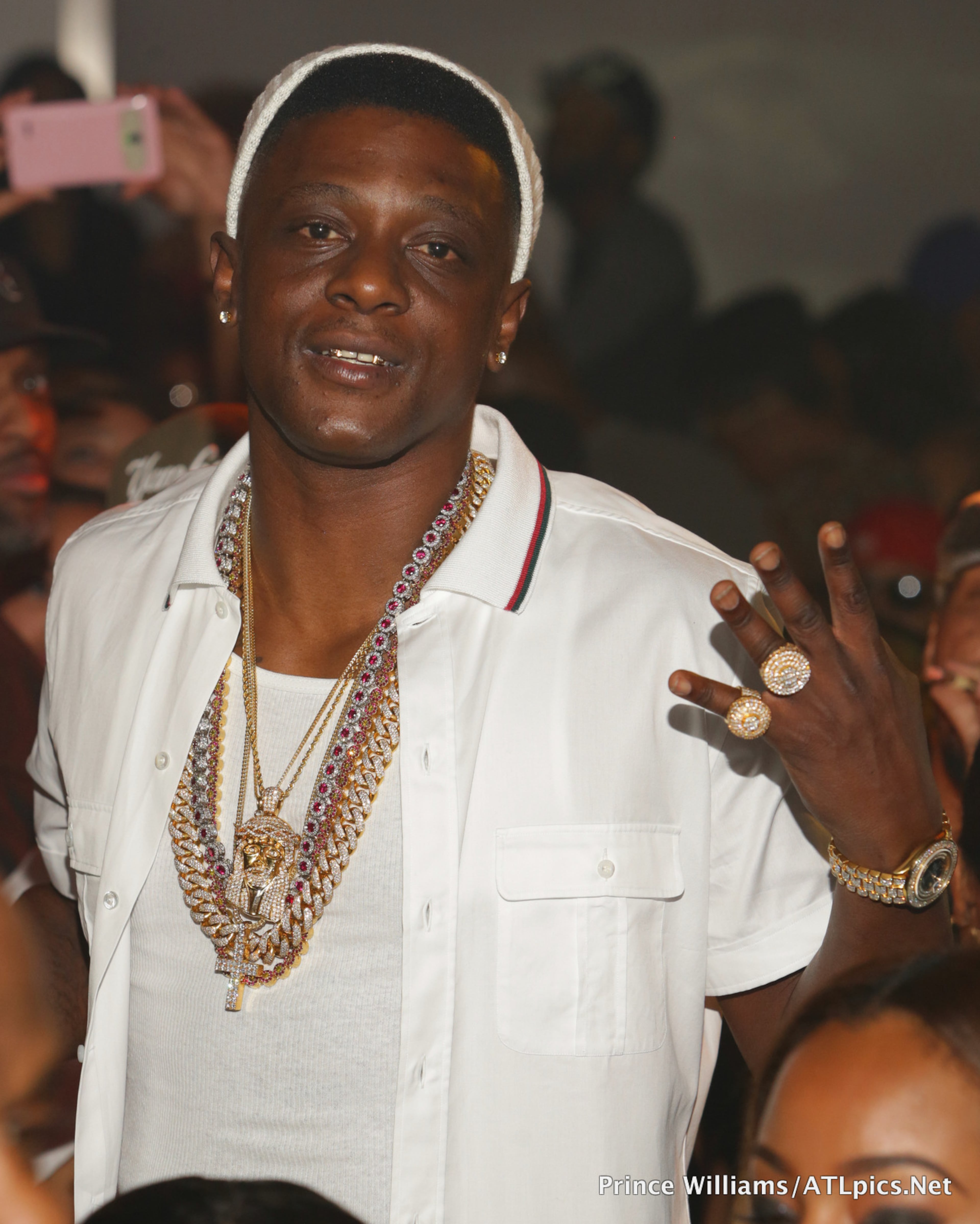 Rapper Lil Boosie poses at a party at Atlanta nightclub Compound Saturday, April 26, 2014 after performing at the Streetz 94.5 Festival. Boosie -- real name Torrence Hatch -- was released from prison in March after serving time on drug charges.