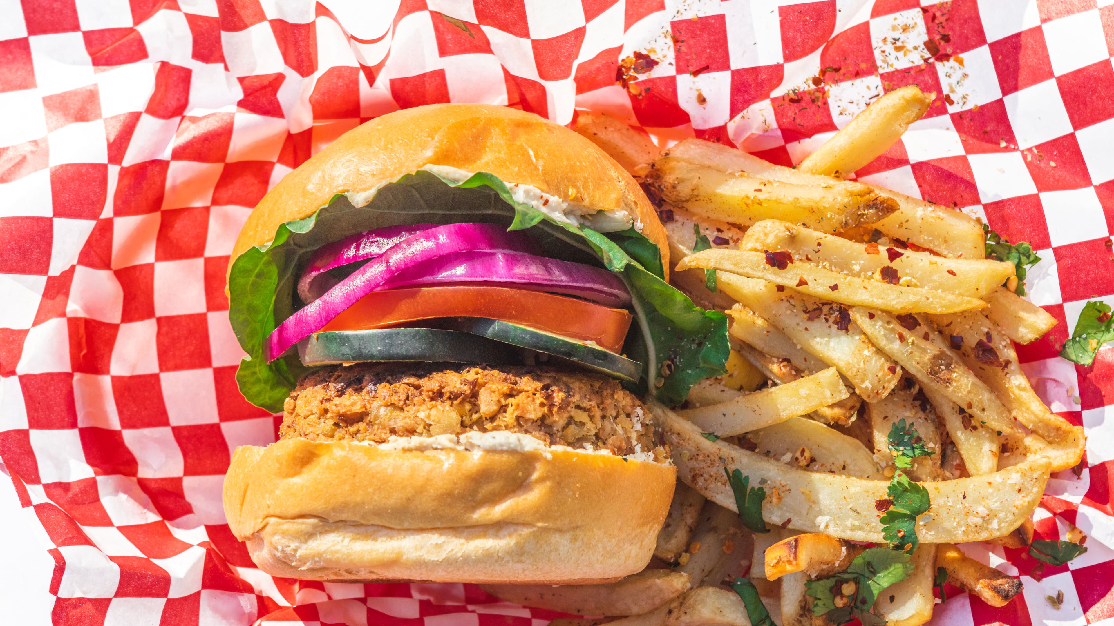 The G Burger from Plantbaed Cafe in Atlanta is made with garbanzo beans. / Courtesy of Plantbaed