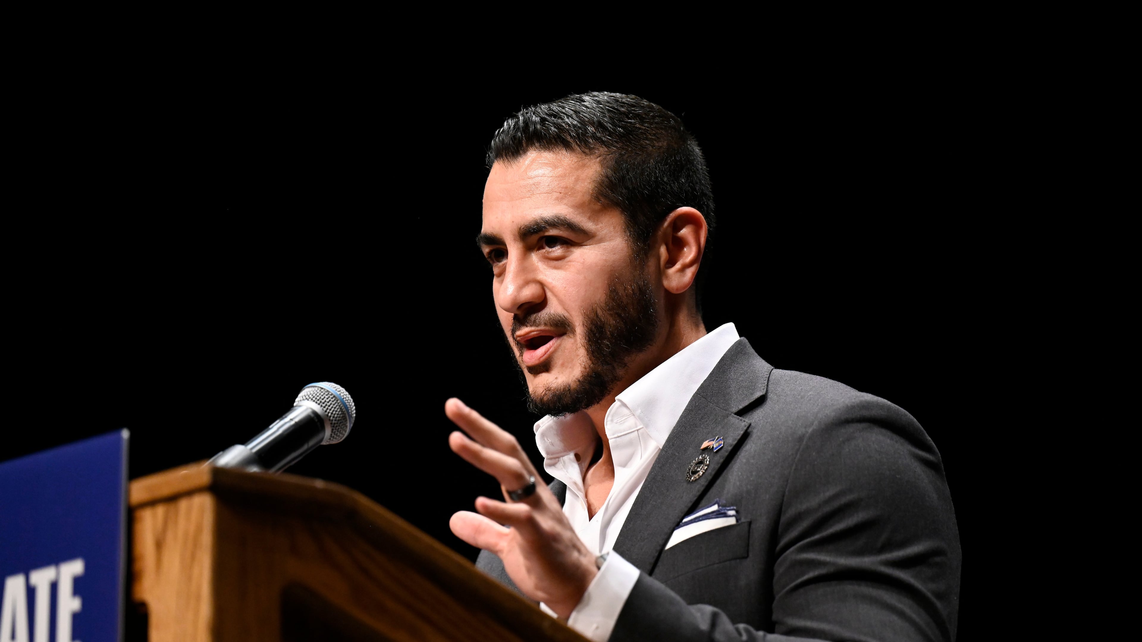 Michigan Democratic U.S. Senate primary candidate Abdul El-Sayed addresses the crowd during a campaign rally, Saturday, July 18, 2026, in Detroit. (AP Photo/Jose Juarez)