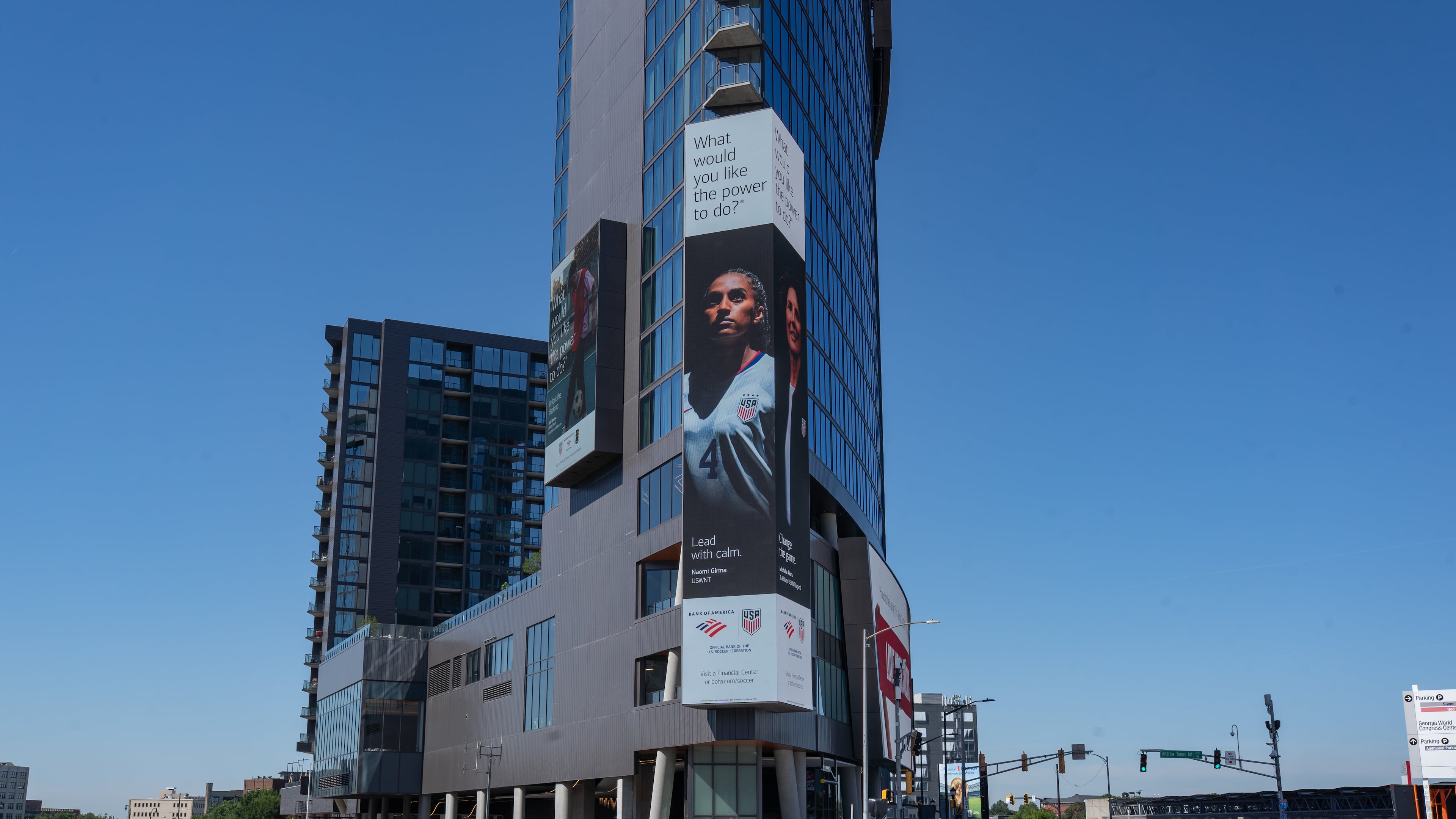 A Bank of America ad is displayed on the side of the Hotel Phoenix on Thursday, June 4, 2026. (Ben Hendren for the AJC)