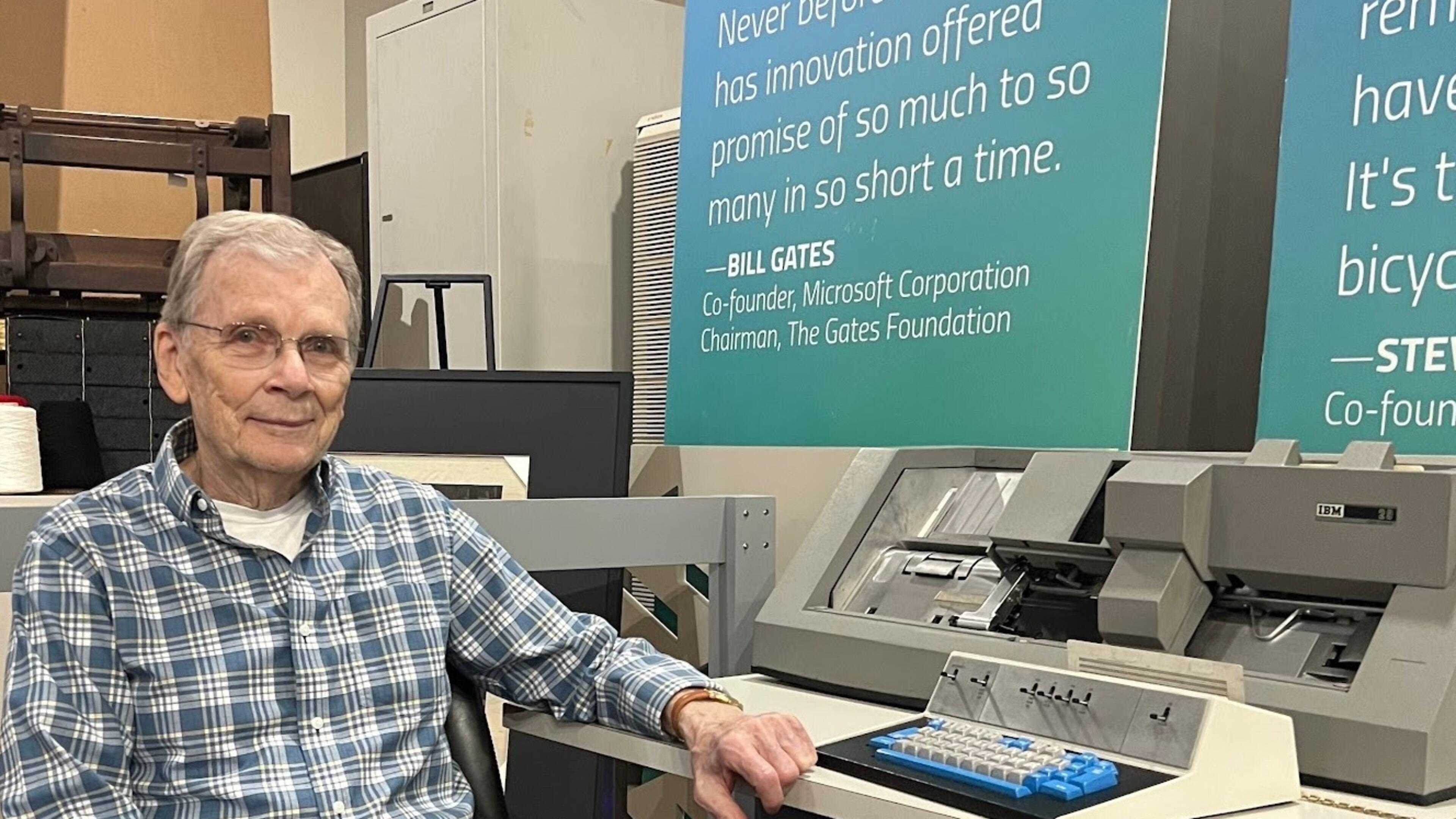 Retired IBMer turned adjunct professor at Virginia Tech, Loring Bixler led the initial industrial design of the IBM 029 punchcard machine - the same model the Computer Museum of America uses for their monthly punch card machine demonstrations. COURTESY COMPUTER MUSEUM OF AMERICA