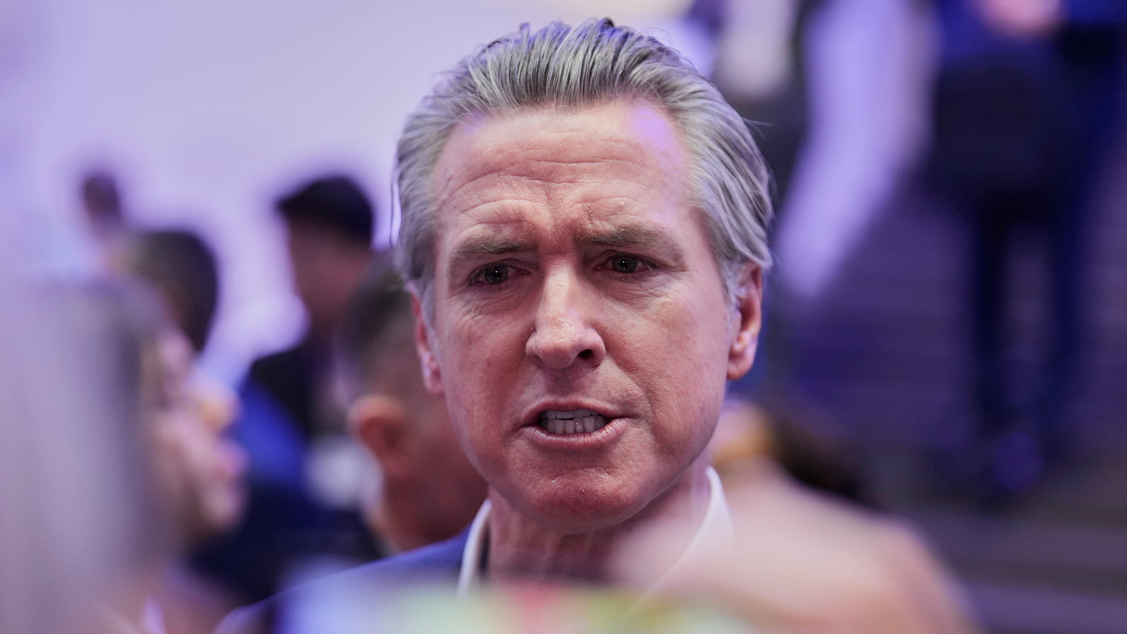 California Governor Gavin Newsom is seen during the Annual Meeting of the World Economic Forum in Davos, Switzerland, Tuesday, Jan. 20, 2026. (AP Photo/Markus Schreiber)