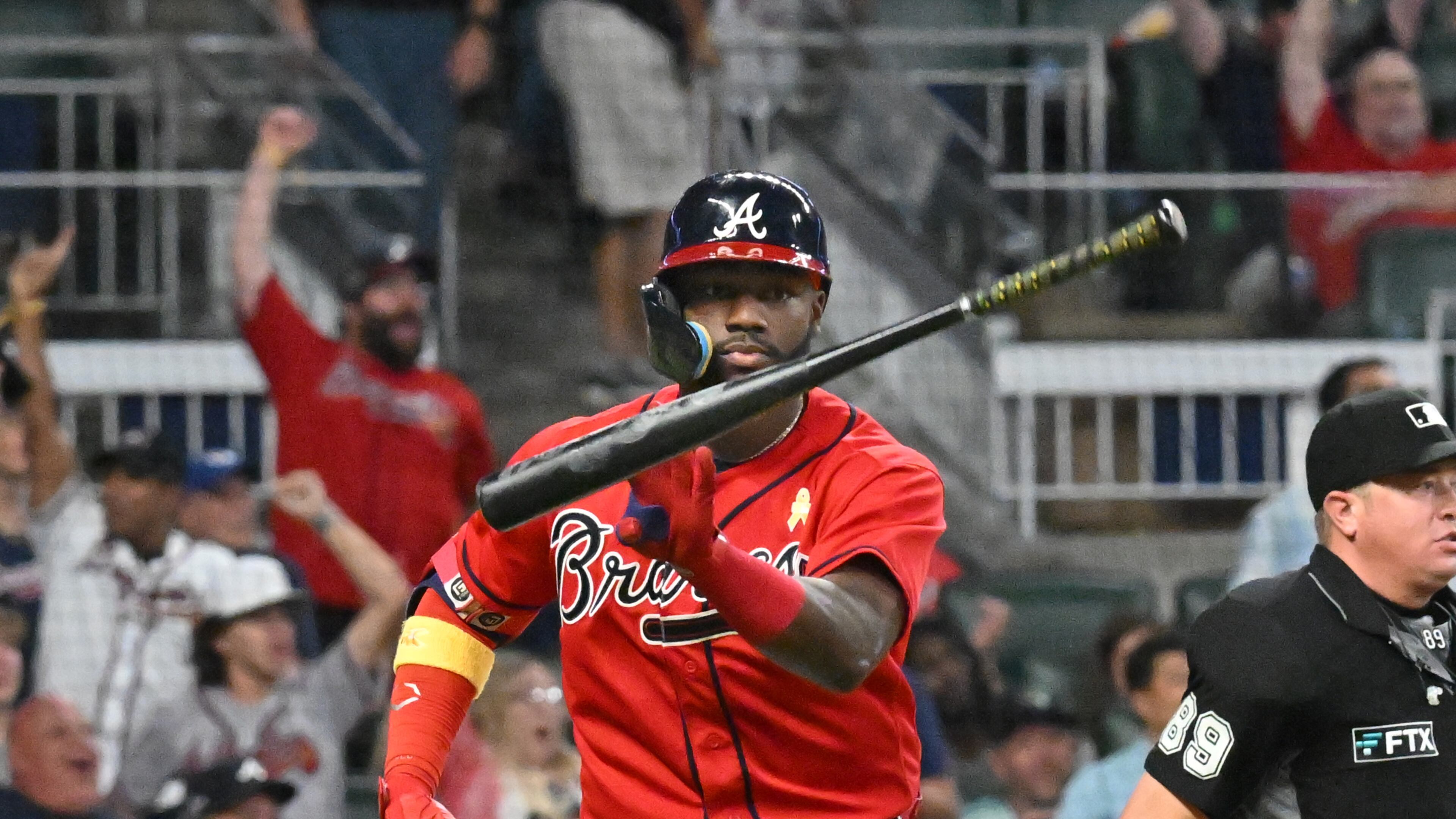 September 2, 2022 Atlanta - Atlanta Braves' center fielder Michael Harris (23) hits two run home run in the 6th inning against Miami Marlins at Truist Park on Friday, September 2, 2022. (Hyosub Shin / Hyosub.Shin@ajc.com)