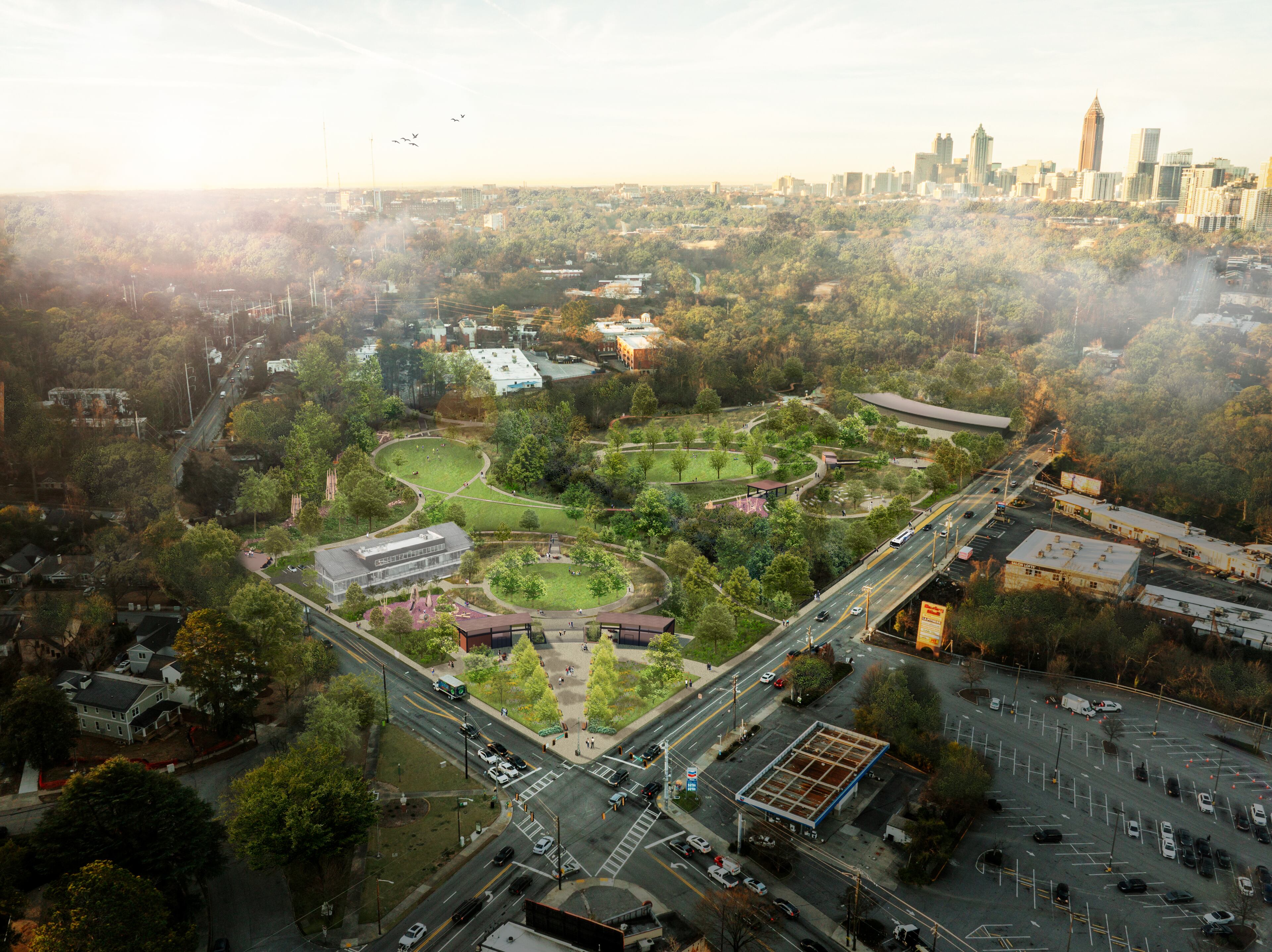 A major expansion of Piedmont Park at the corner of Piedmont and Monroe includes a natural amphitheater that will sit adjacent to the Beltline.