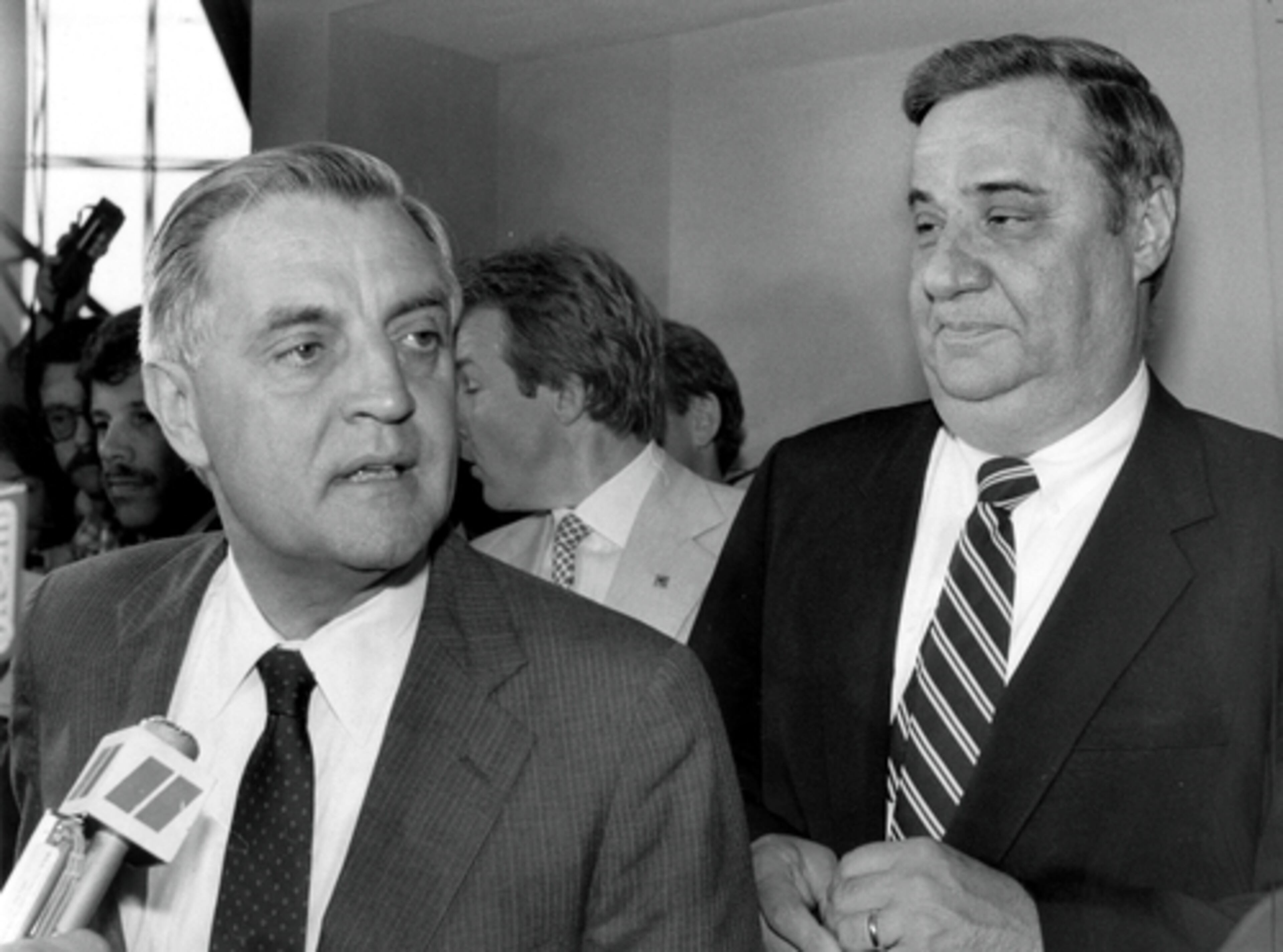 An attempt by former Vice President Walter Mondale (left), the 1984 Democratic presidential nominee, to install Lance as chair of the Democratic National Committee backfired badly at the party's convention in San Francisco. Lance complained in his memoir that Mondale persuaded him to take the post against his advice, then failed to support him when the media began to raise questions.