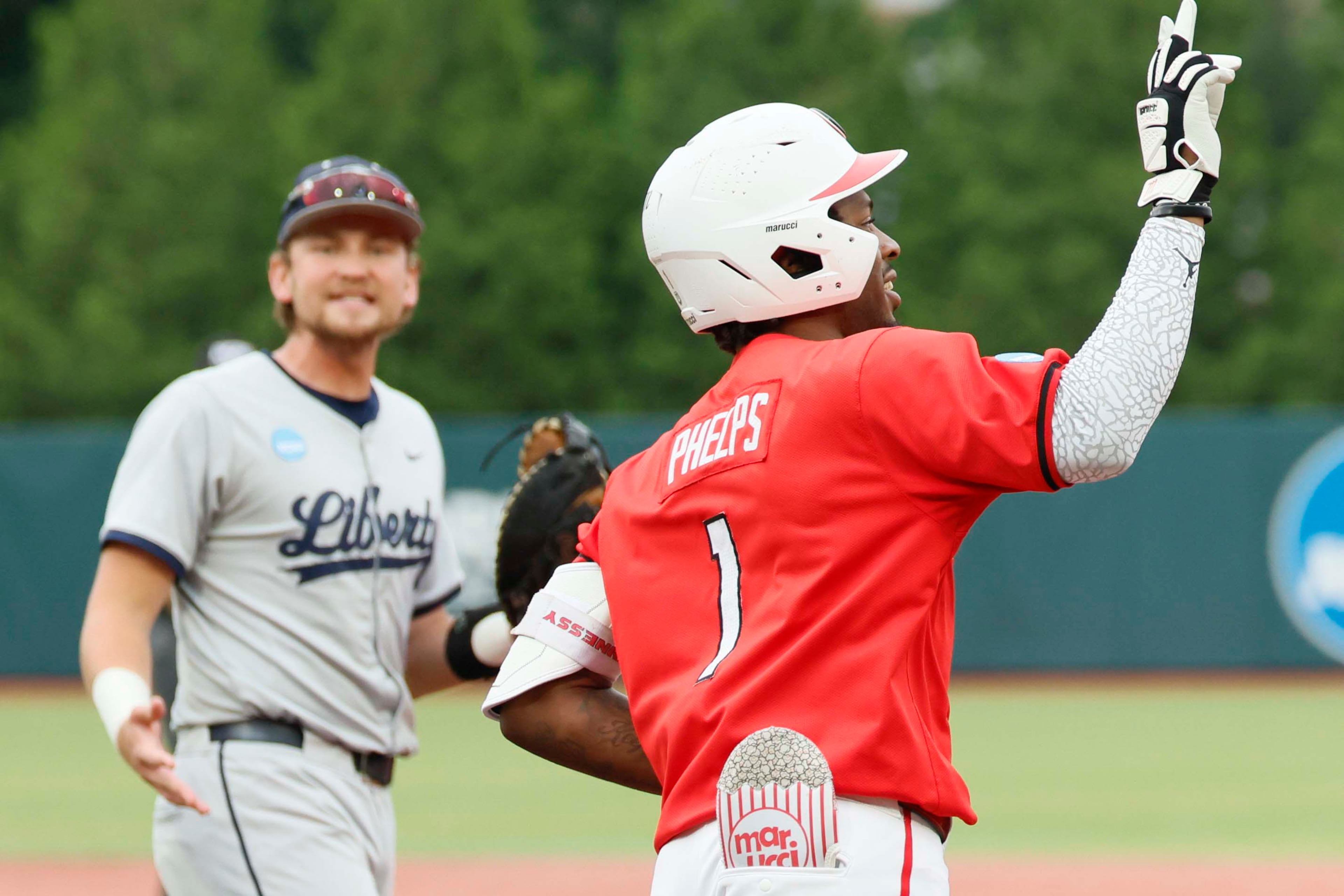 Georgia Bulldogs infielder Tre Phelps (1) rounds the bases after his two-run home run during the sixth inning of their NCAA Regional final game at Foley Field on Sunday, May 31, 2026, in Athens. (Miguel Martinez/AJC)