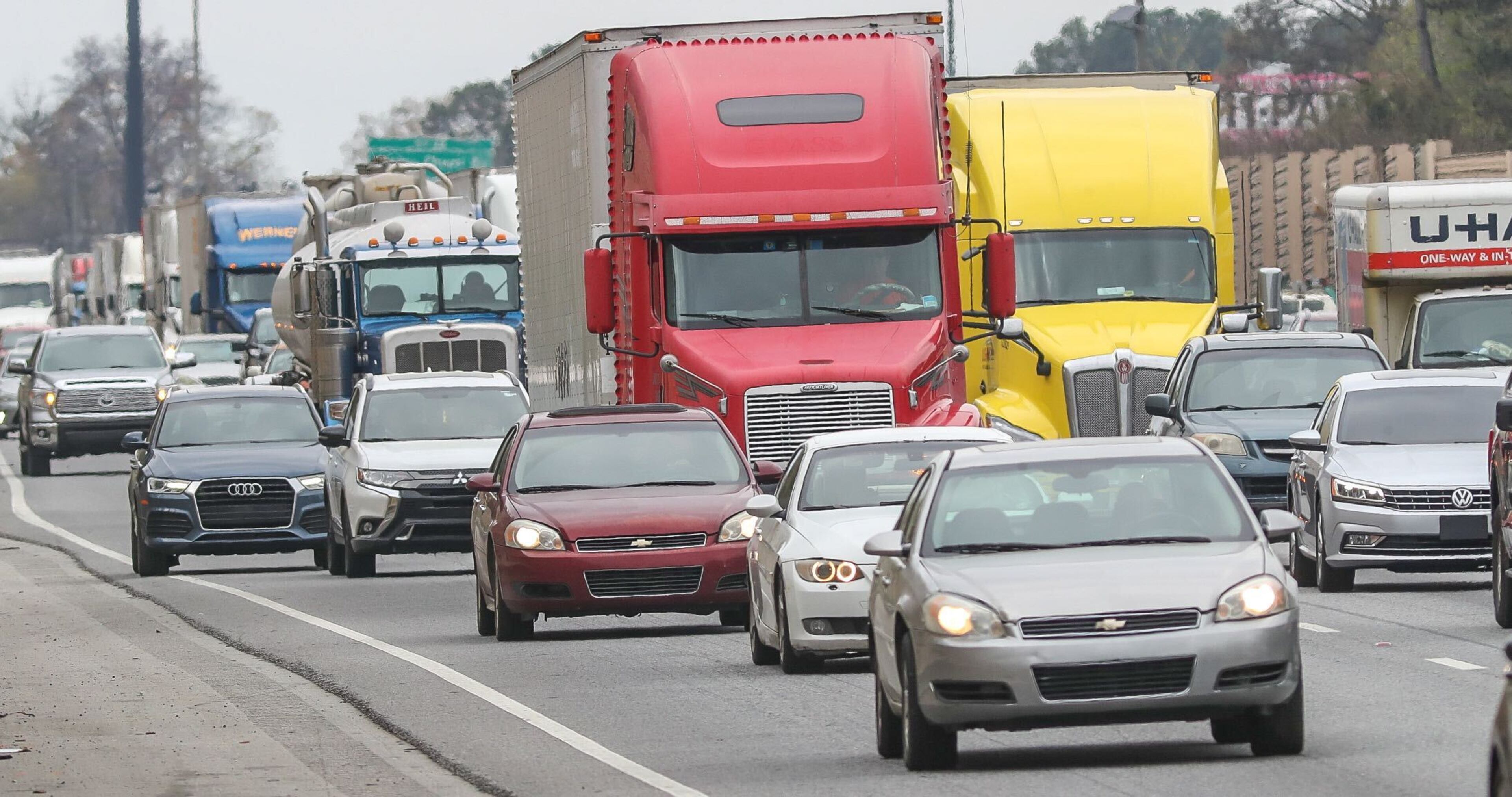 Traffic on I-20 near Wesley Chapel Road in DeKalb County after the shooting.
