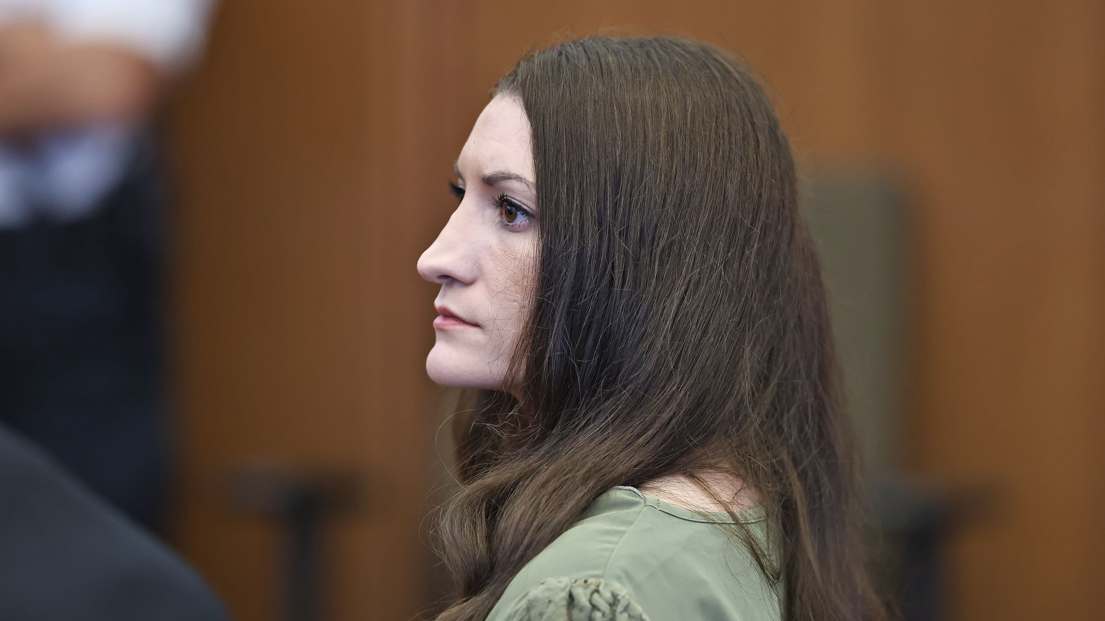 Defendant Lindsay Clancy watches jurors enter the courtroom during her murder trial on Friday, Sept. 4, 2026, in Plymouth, Mass. (Greg Derr/The Patriot Ledger via AP, Pool)